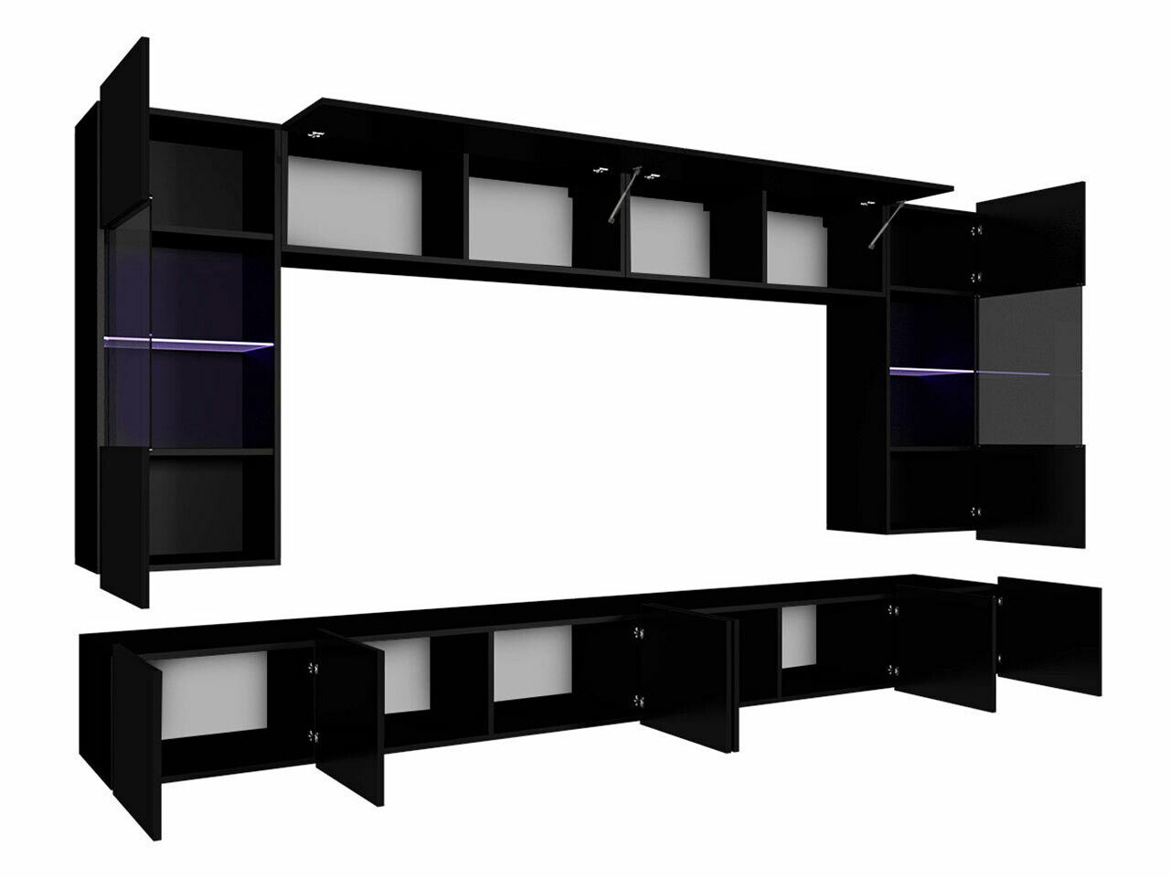 Σετ επίπλων σαλονιού Tivdalu 105 (Μαύρο + Γυαλιστερό μαύρο)