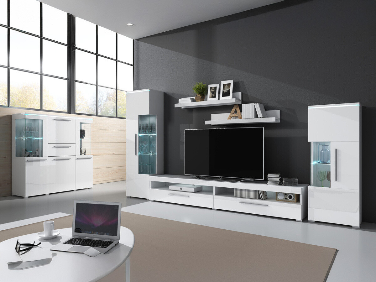 Living room set Torvire 107 (White + Glossy white)