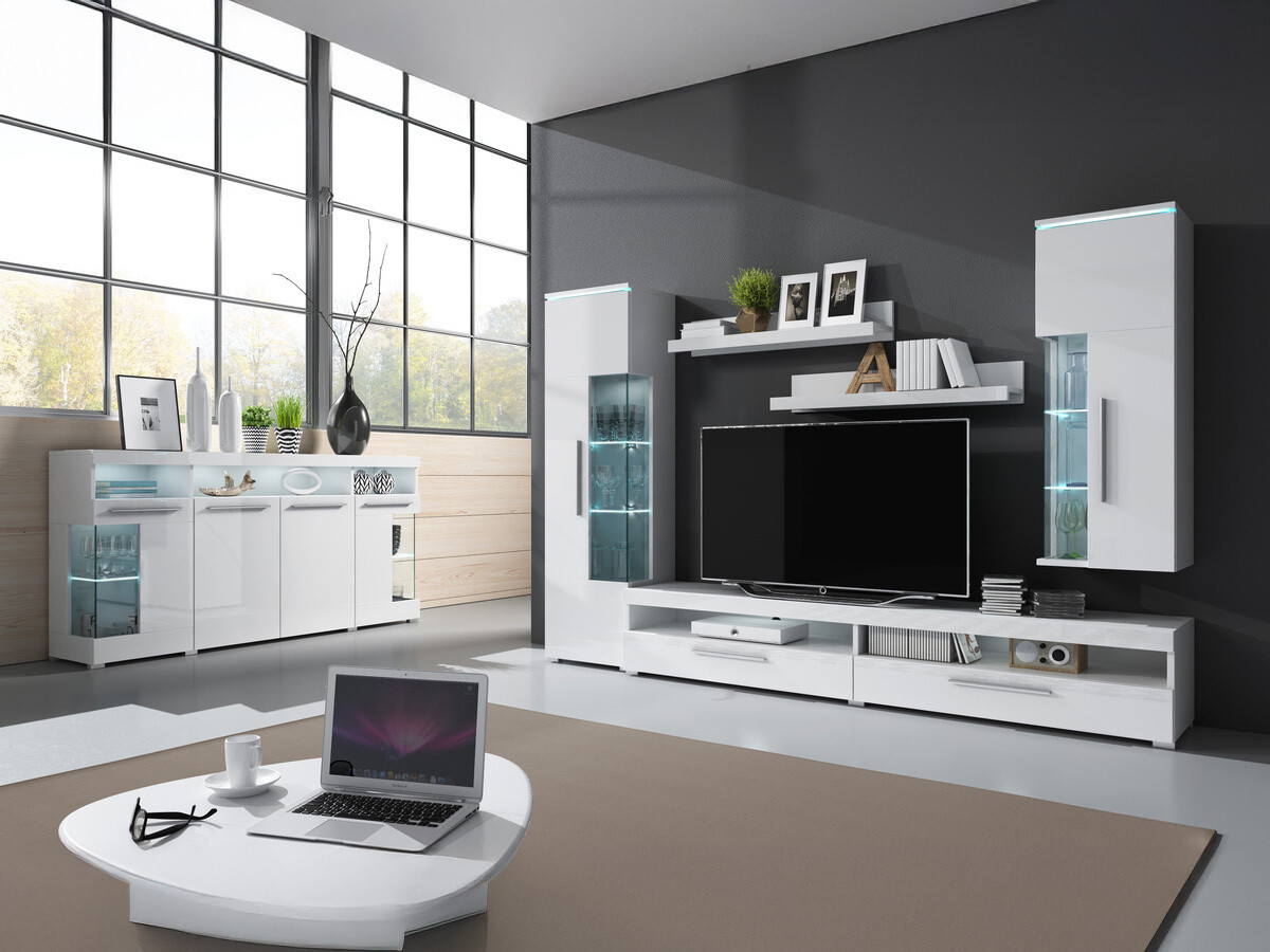 Living room set Torvire 108 (White + Glossy white)