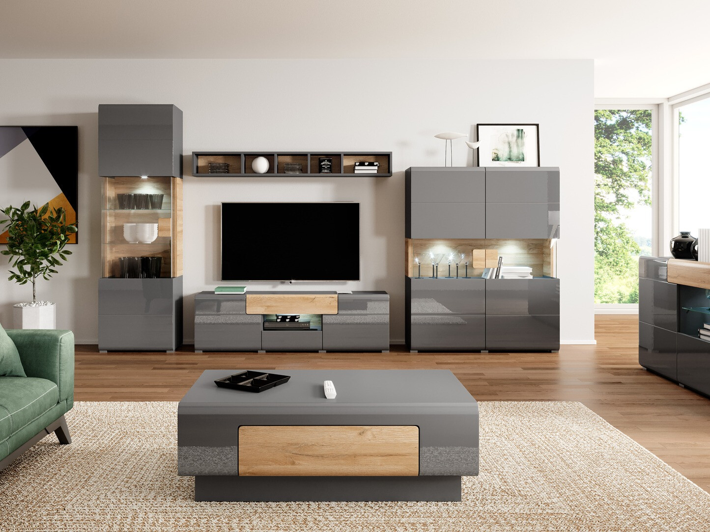 Bookcase Torsone 103 (Anthracite + Gloss anthracite + Grandson oak)