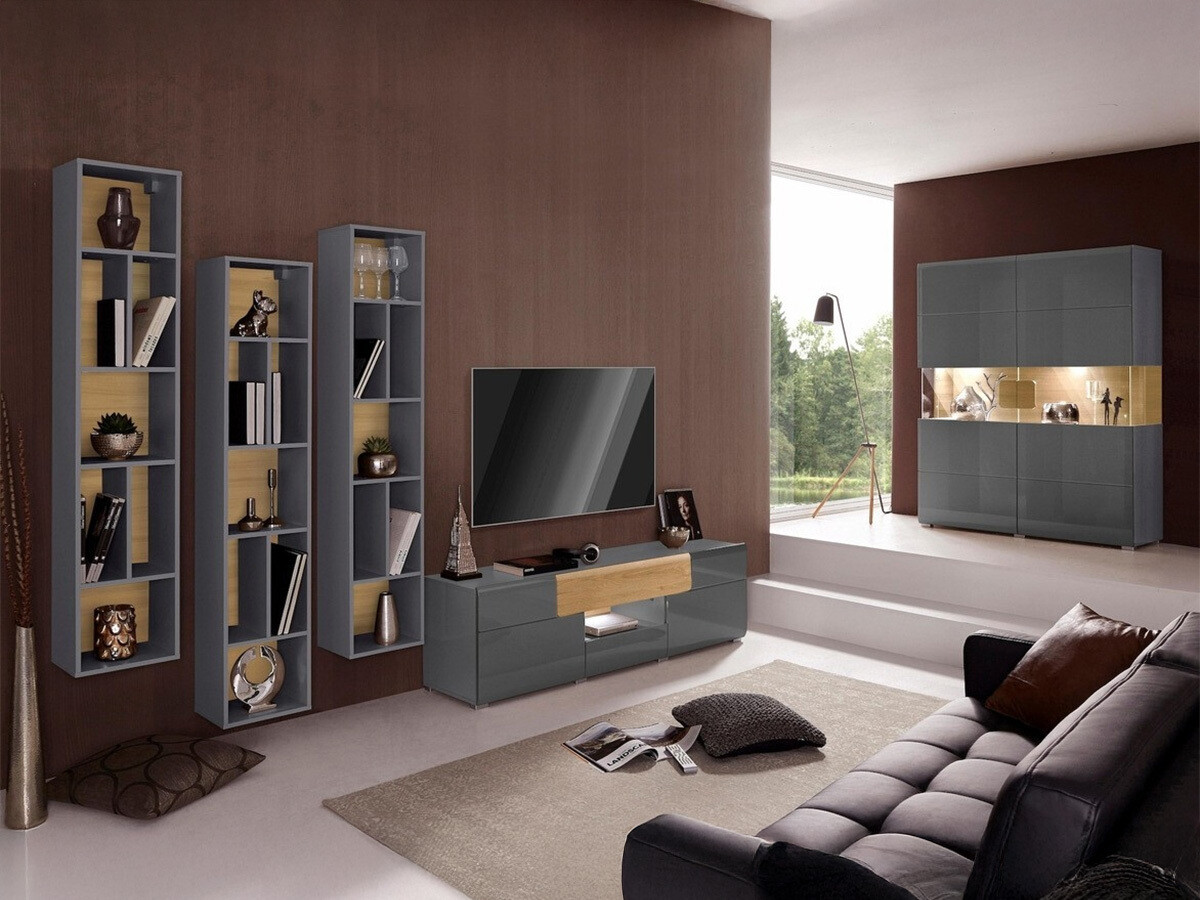 Wall shelf Torsone 106 (Anthracite + Gloss anthracite + Grandson oak)