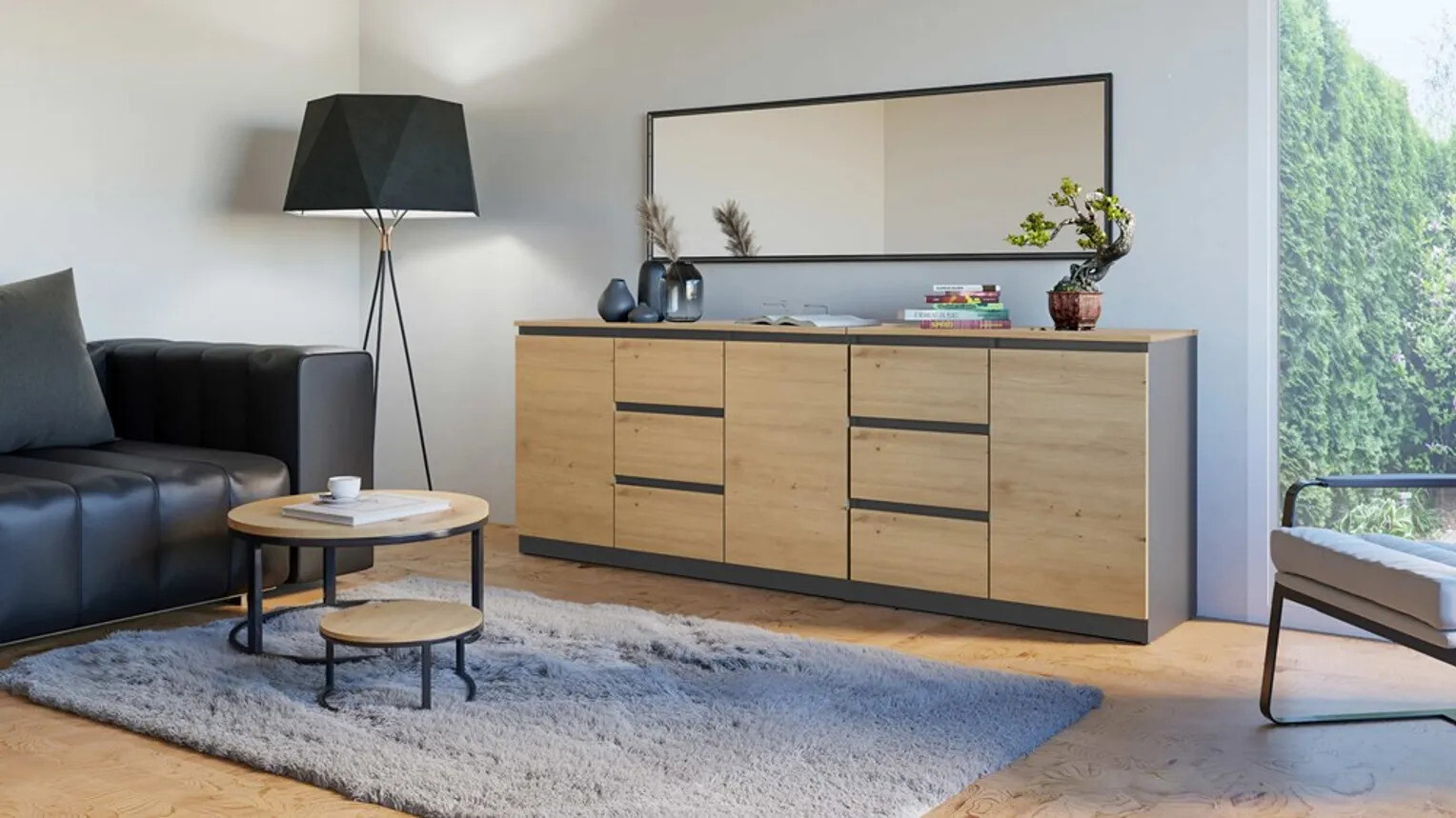 Chest of drawers Elbvelu 109 (Anthracite + Artisan oak)