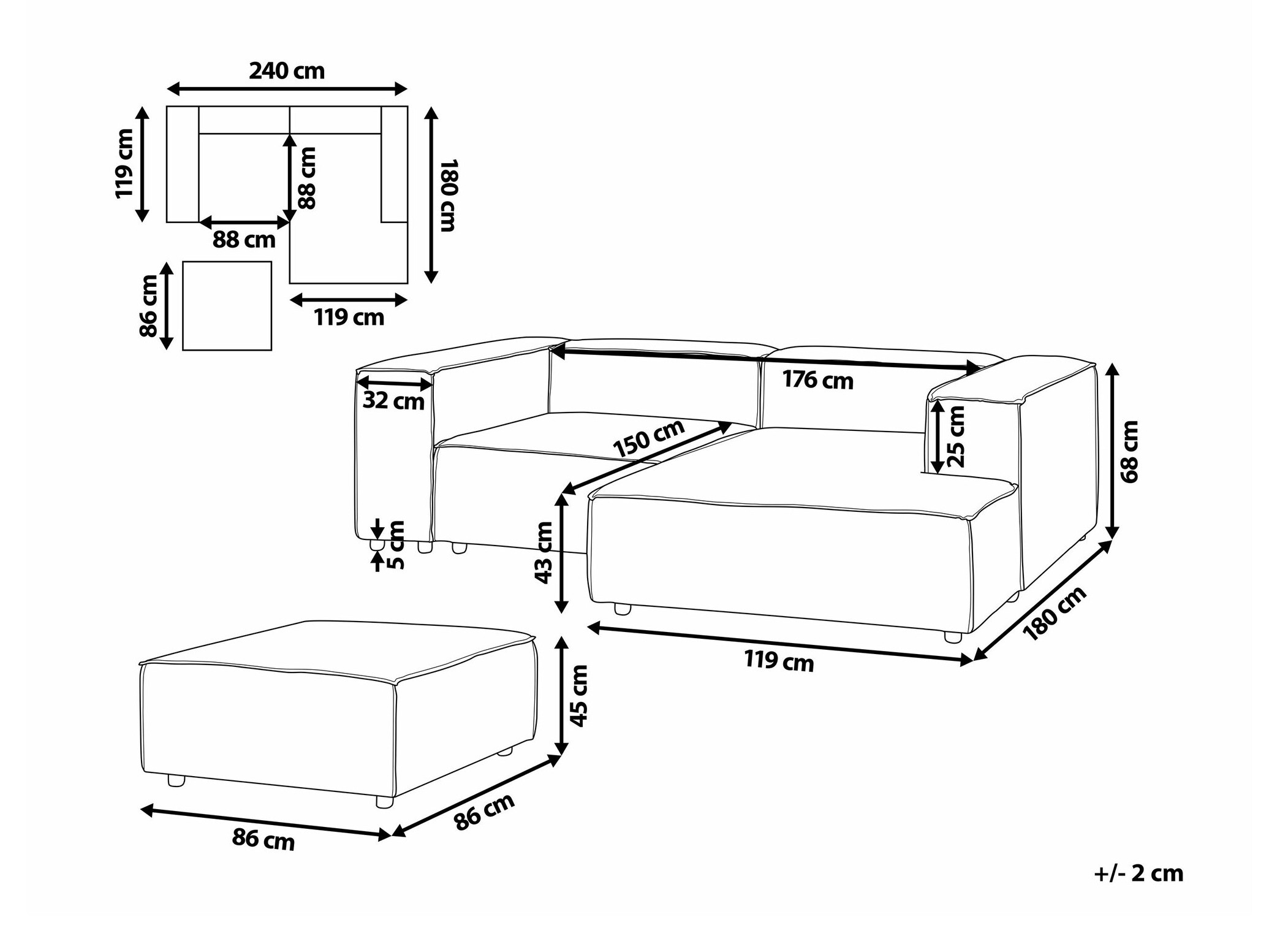 Σετ ταπετσαρισμένων επίπλων Serophi 105 (Μπεζ)