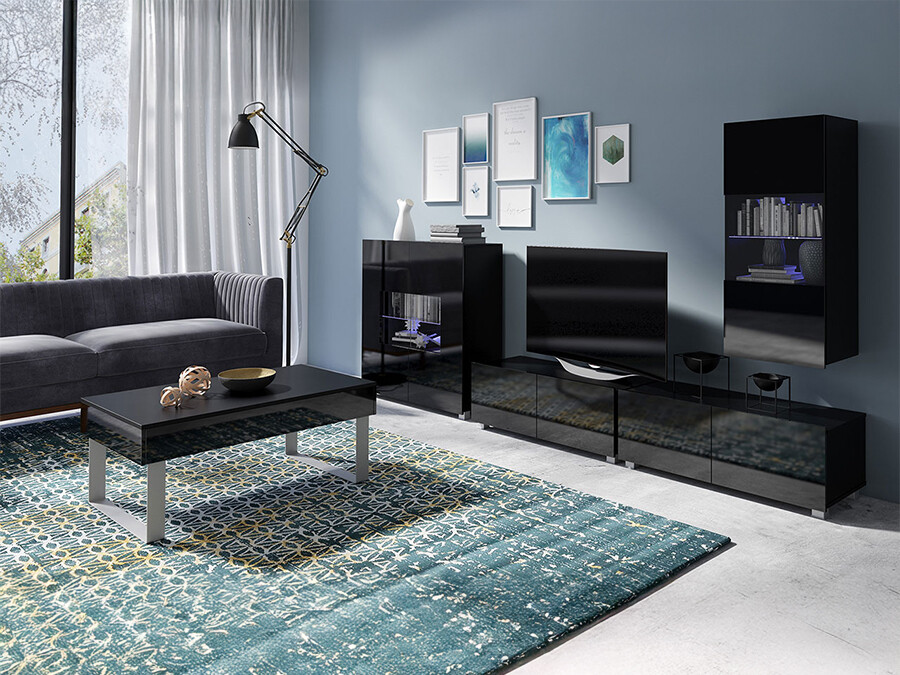 Living room set Tivdalu 140 (Black + Glossy black)
