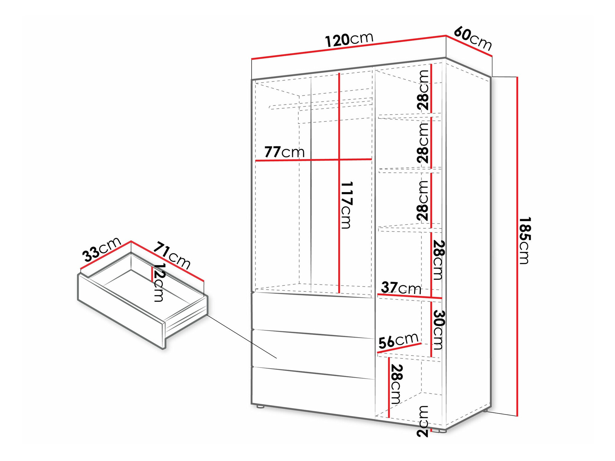 Ντουλάπα Domcali 100 (Γκρι + Δρυς)