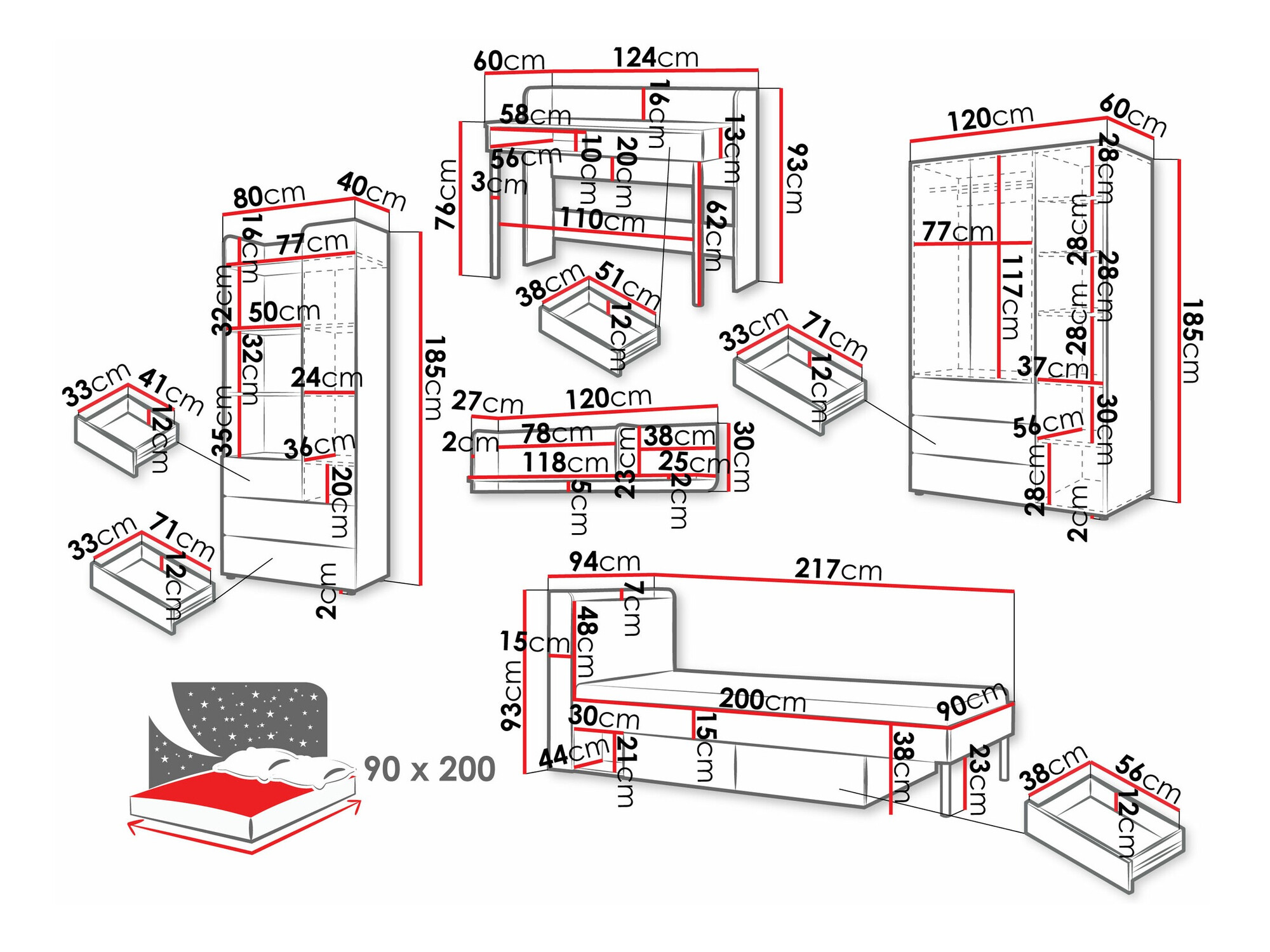 Σετ παιδικού δωματίου Domcali 116 (Γκρι + Δρυς)