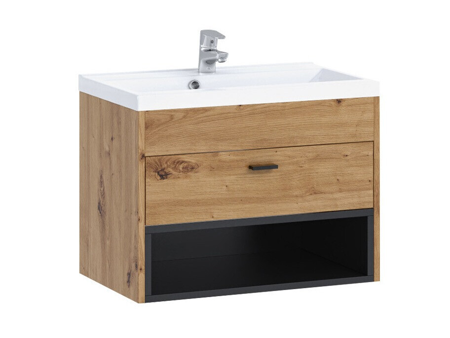 Wall-mounted bathroom cabinet for washbasin Velum (Artisan oak + Black)