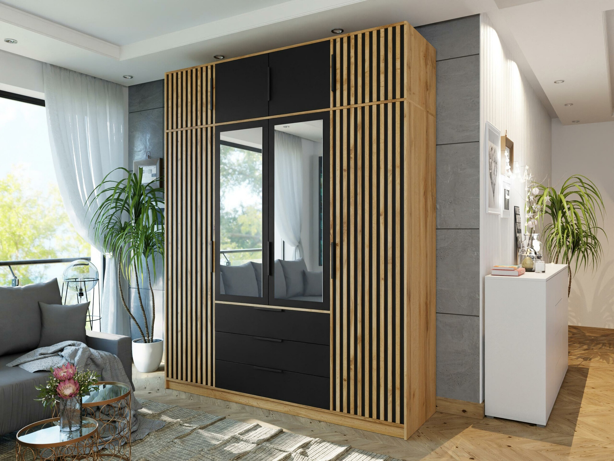 Wardrobe Collis II (Wotan Oak + Black)