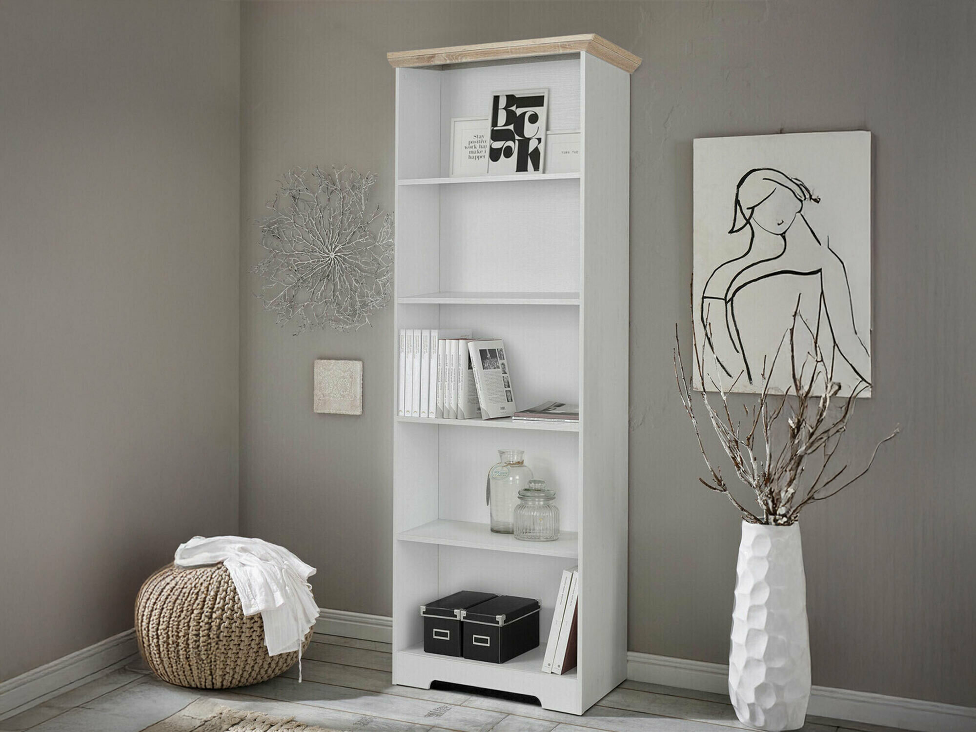 Bookcase Odemela 101 (White + Light oak)
