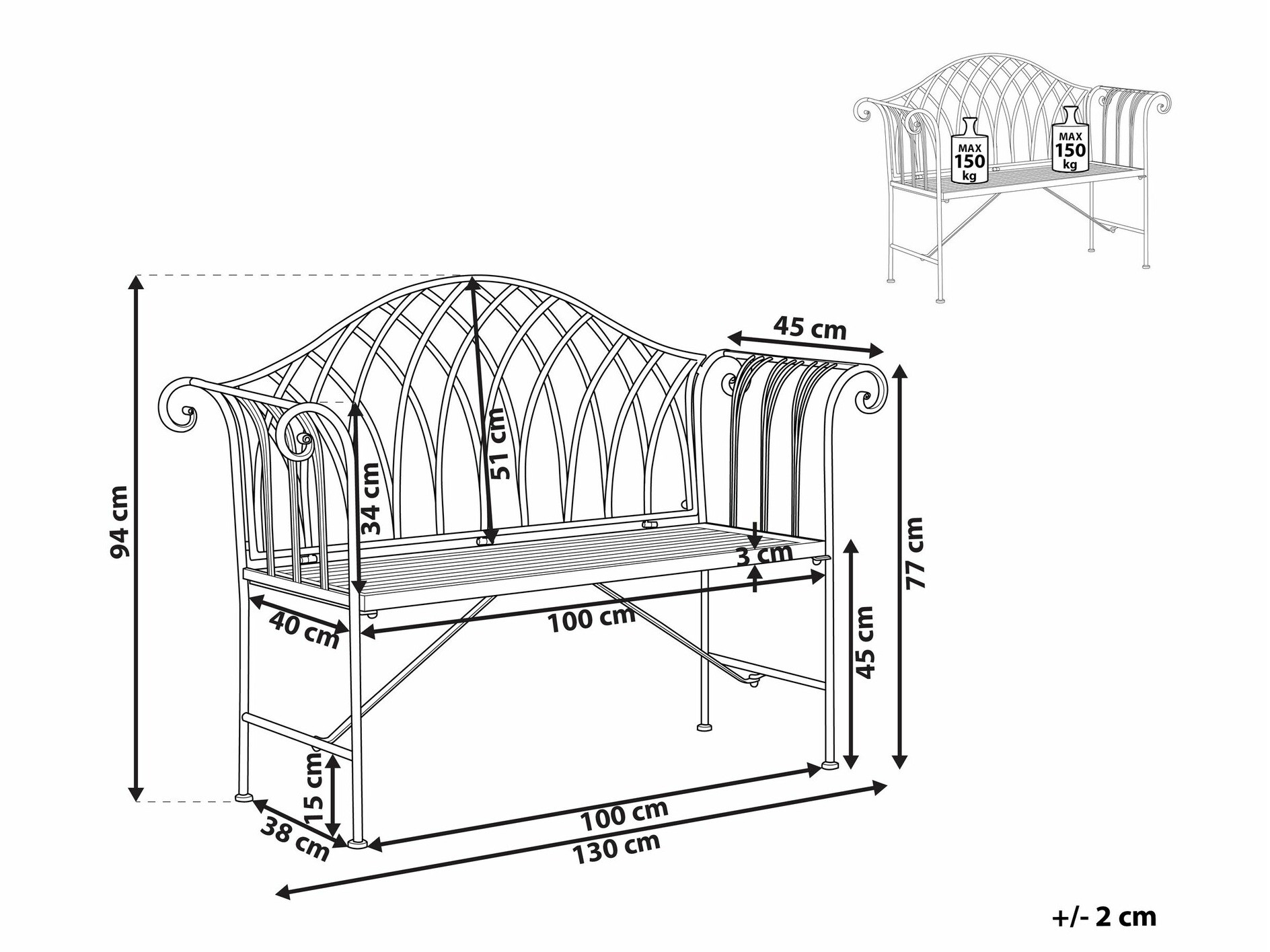 Outdoor bench Berwyn 2480 (Black)
