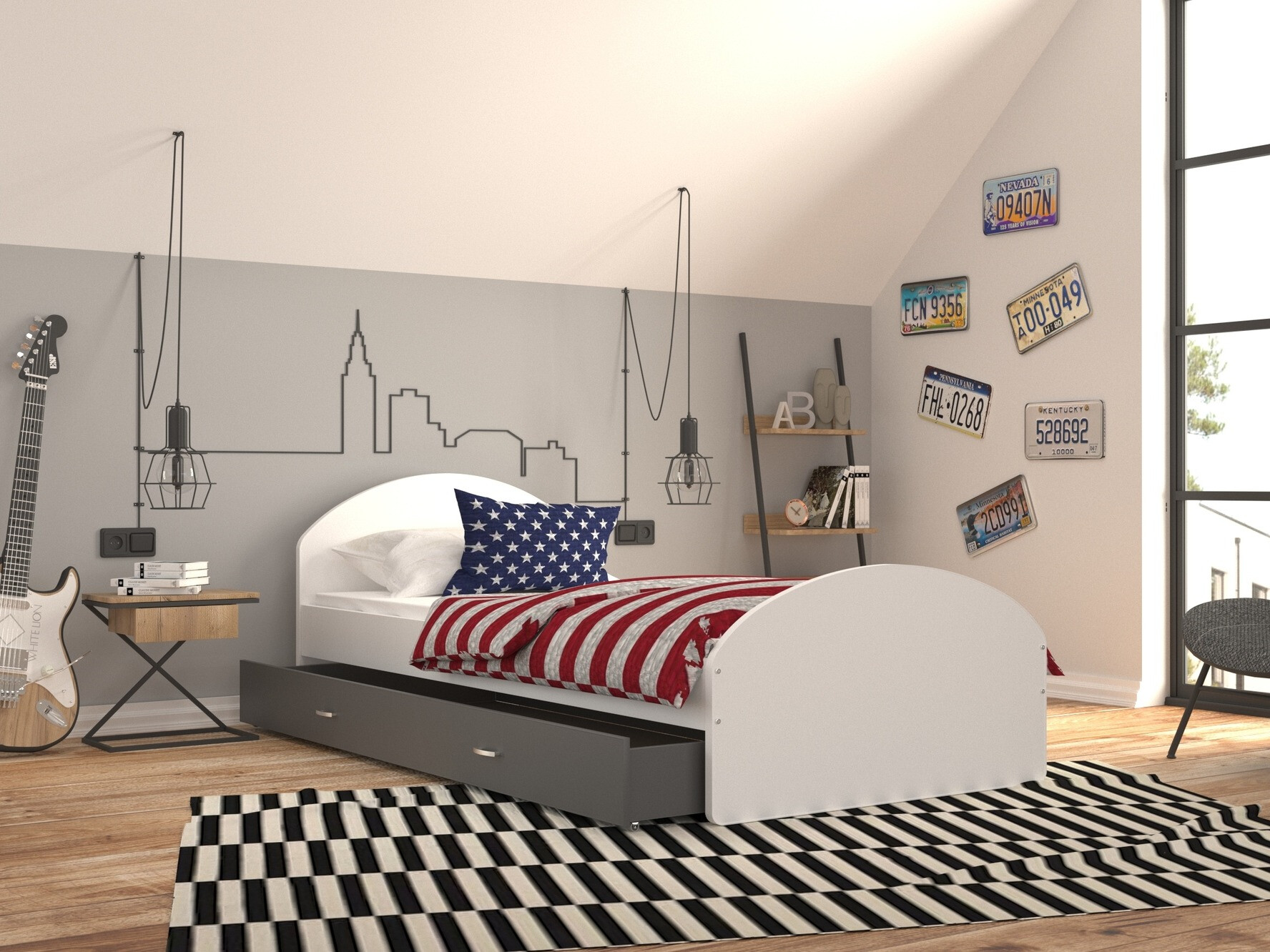 Bed Aurora 177 (White + Grey)