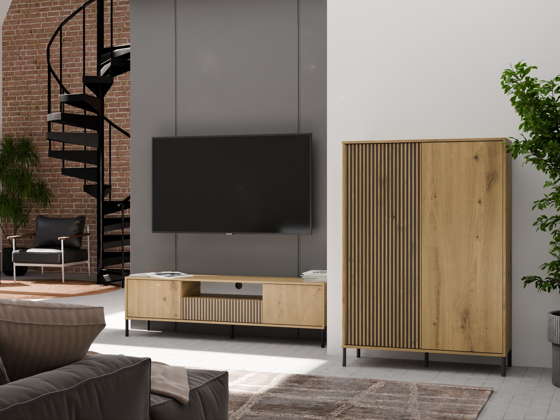 Σετ επίπλων σαλονιού Orlsone 105 (Artisan βελανιδιά + Μαύρο)