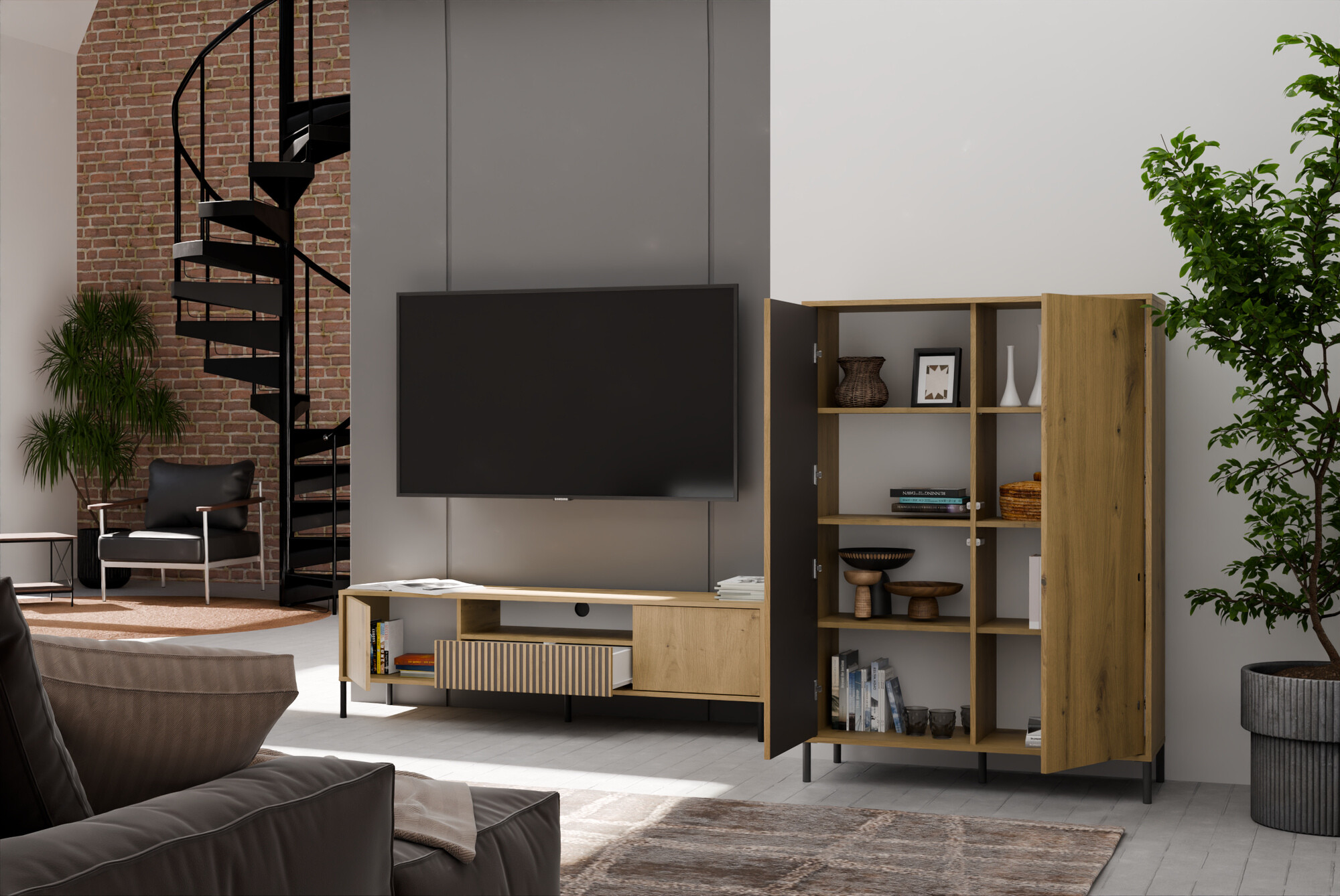 Σετ επίπλων σαλονιού Orlsone 105 (Artisan βελανιδιά + Μαύρο)