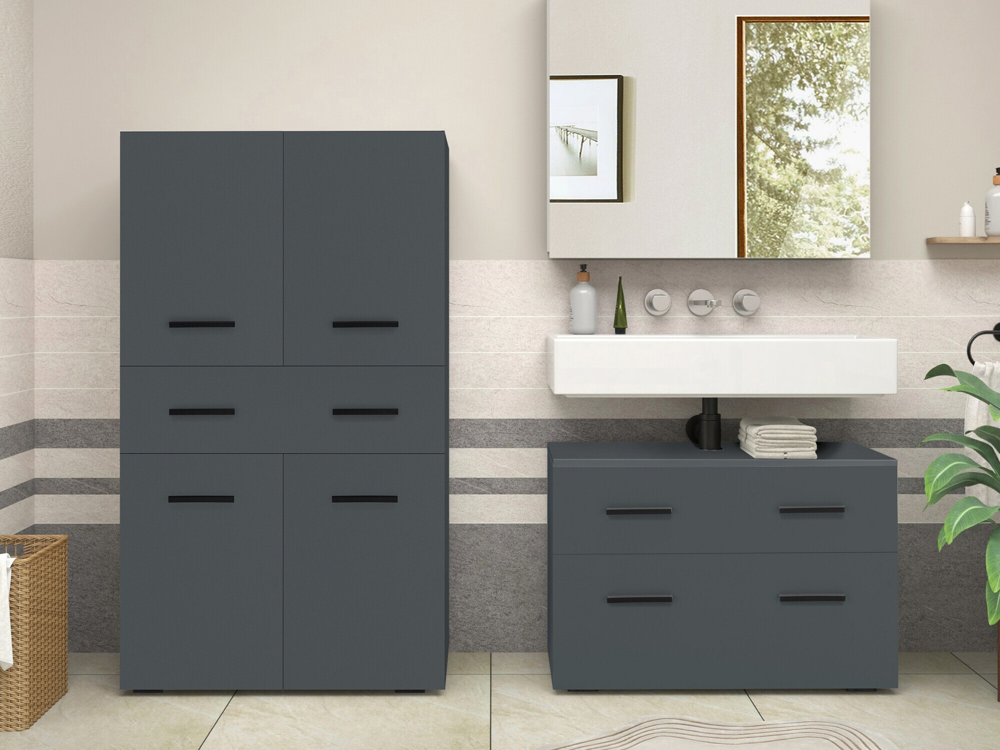 Όρθιο ντουλάπι μπάνιου Larlori 106 (Ανθρακί)