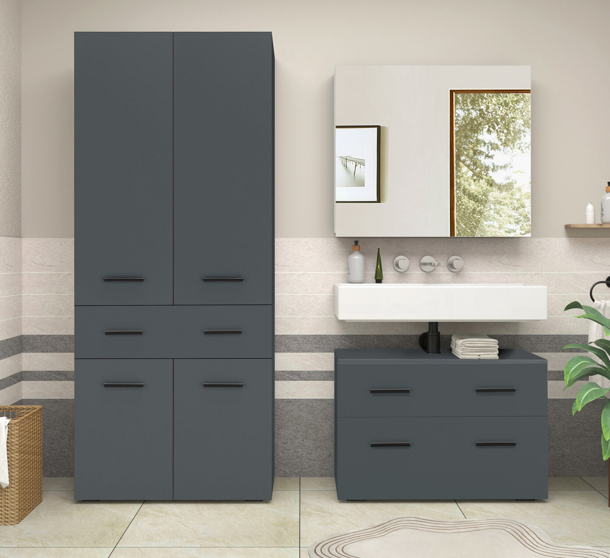 Όρθιο ντουλάπι μπάνιου Larlori 107 (Ανθρακί)