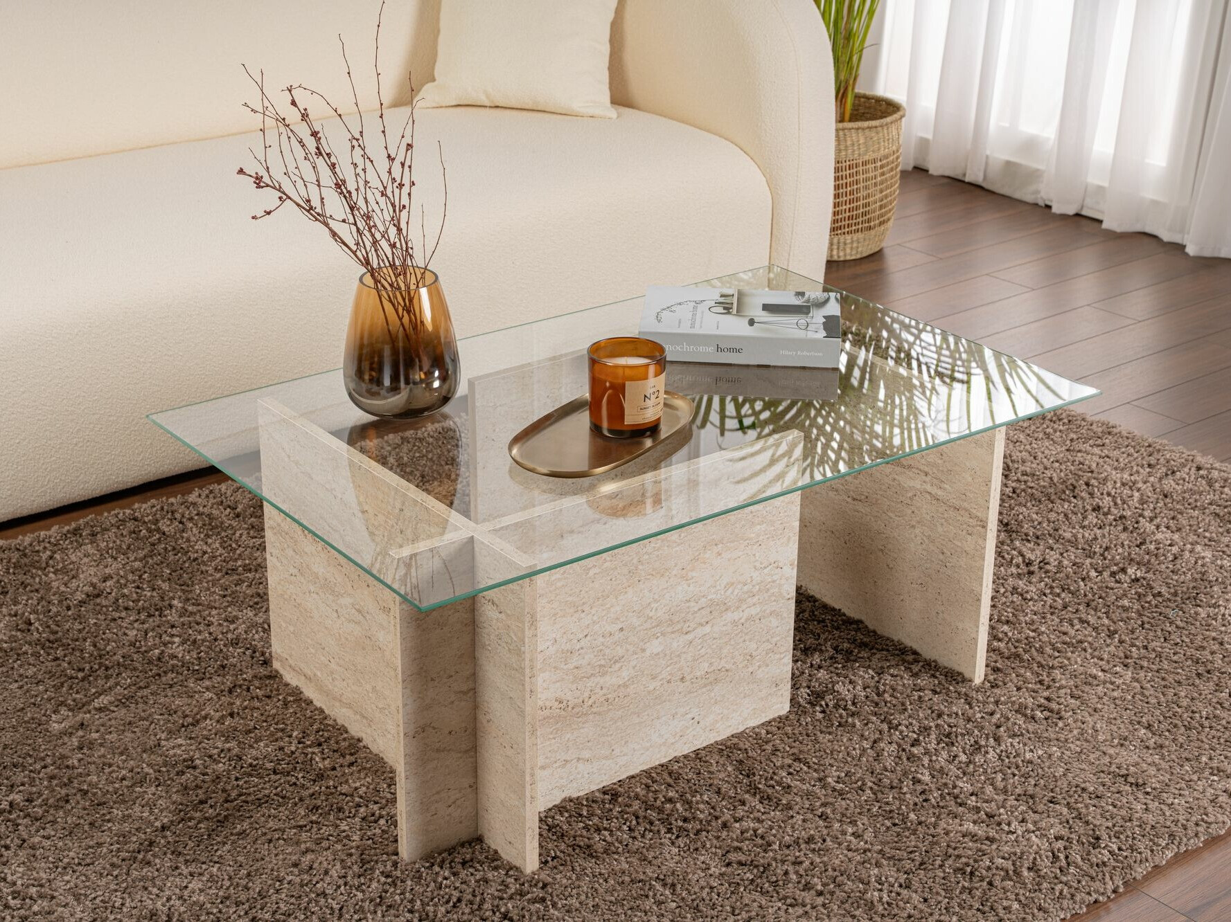 Τραπεζάκι σαλονιού Novato 112 (Ανοιχτόχρωμη τραβερτίνη)