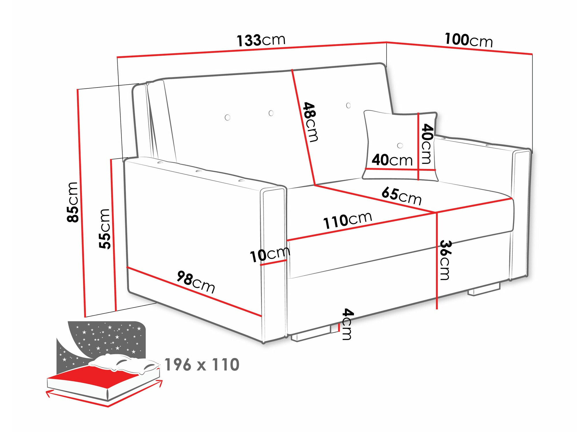 Καναπές-κρεβάτι Caelrin II (Coral 65)
