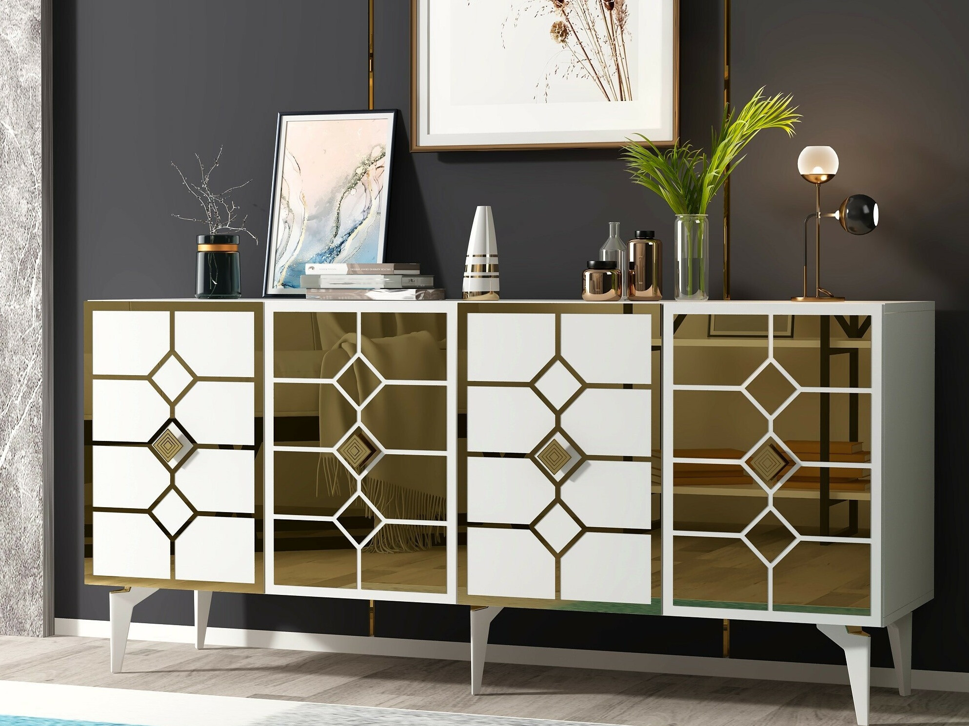 Μπουφέ Kailua 2403 (Άσπρο + Χρυσό)