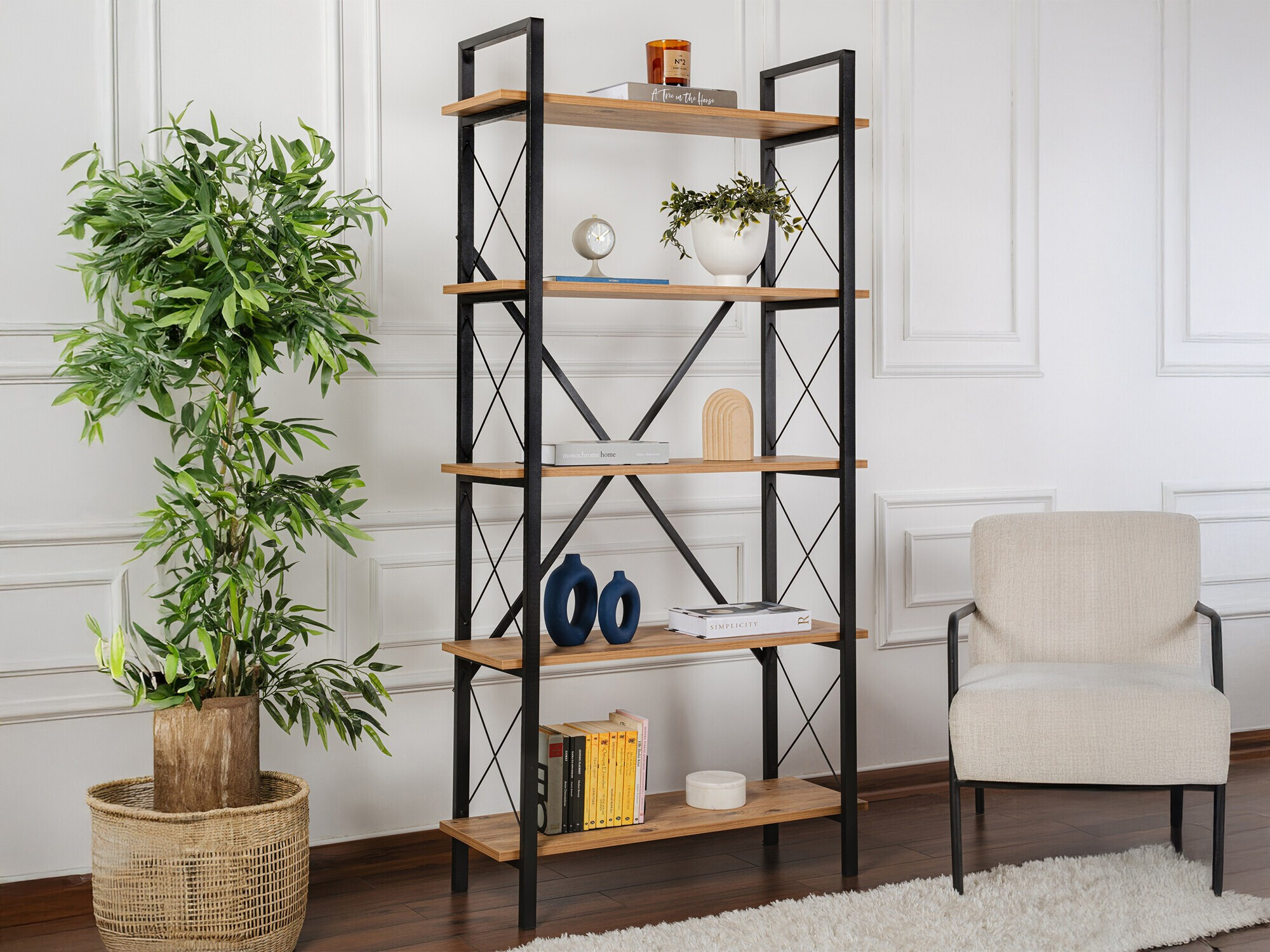 Βιβλιοθήκη Novato 115 (Πεύκο + Μαύρο)