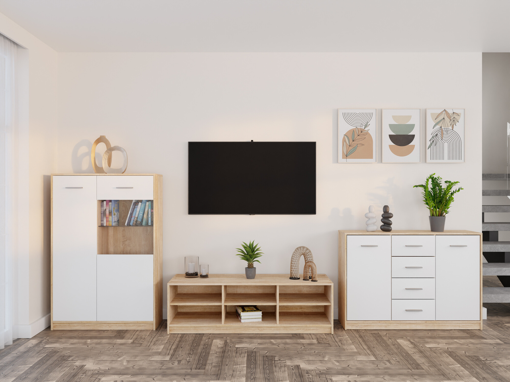 Σετ επίπλων σαλονιού Novsore 165 (Sonoma οξιά + Άσπρο)