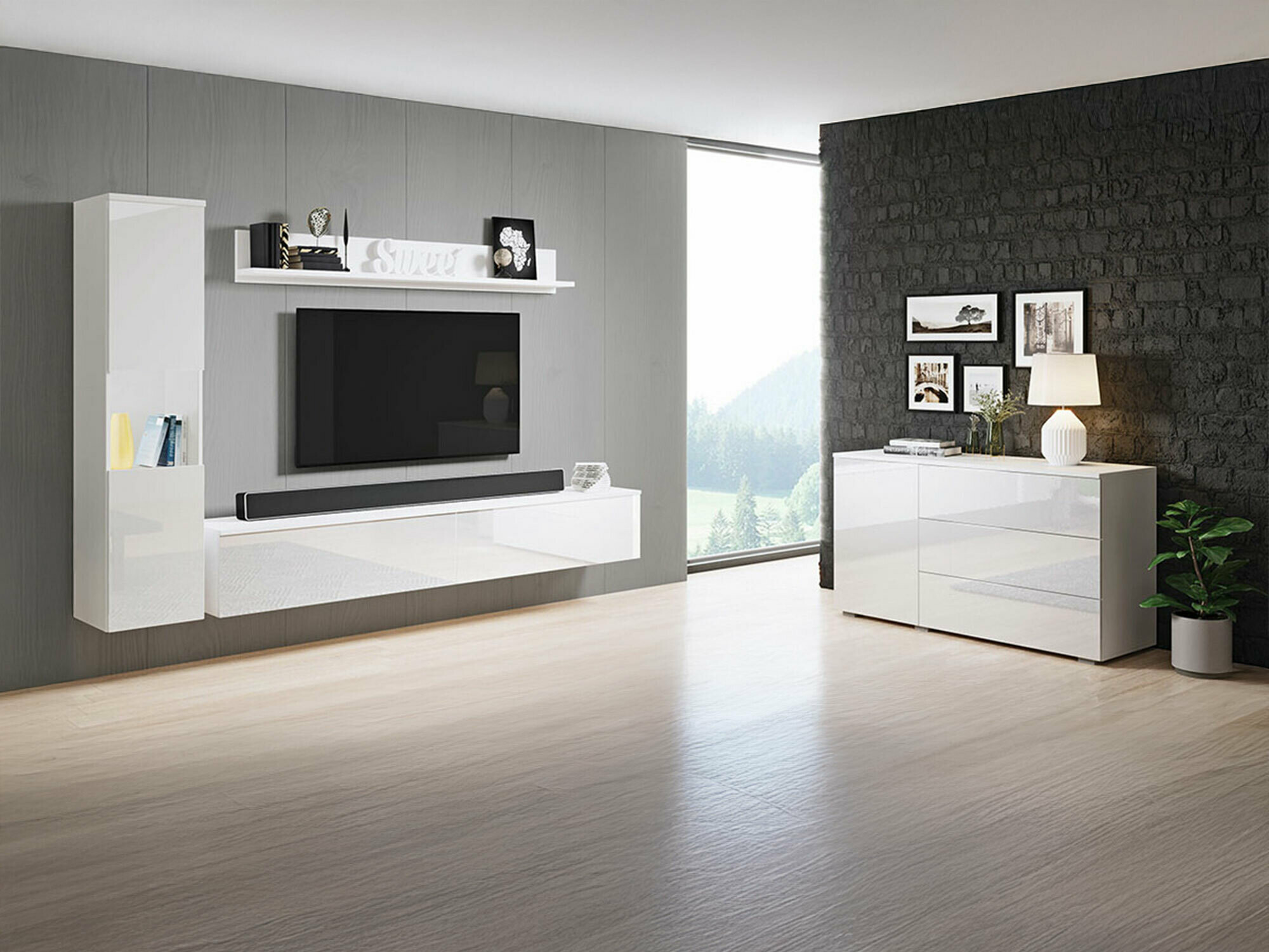 Σετ επίπλων σαλονιού Sarasota 132 (Άσπρο + Γυαλιστερό λευκό)