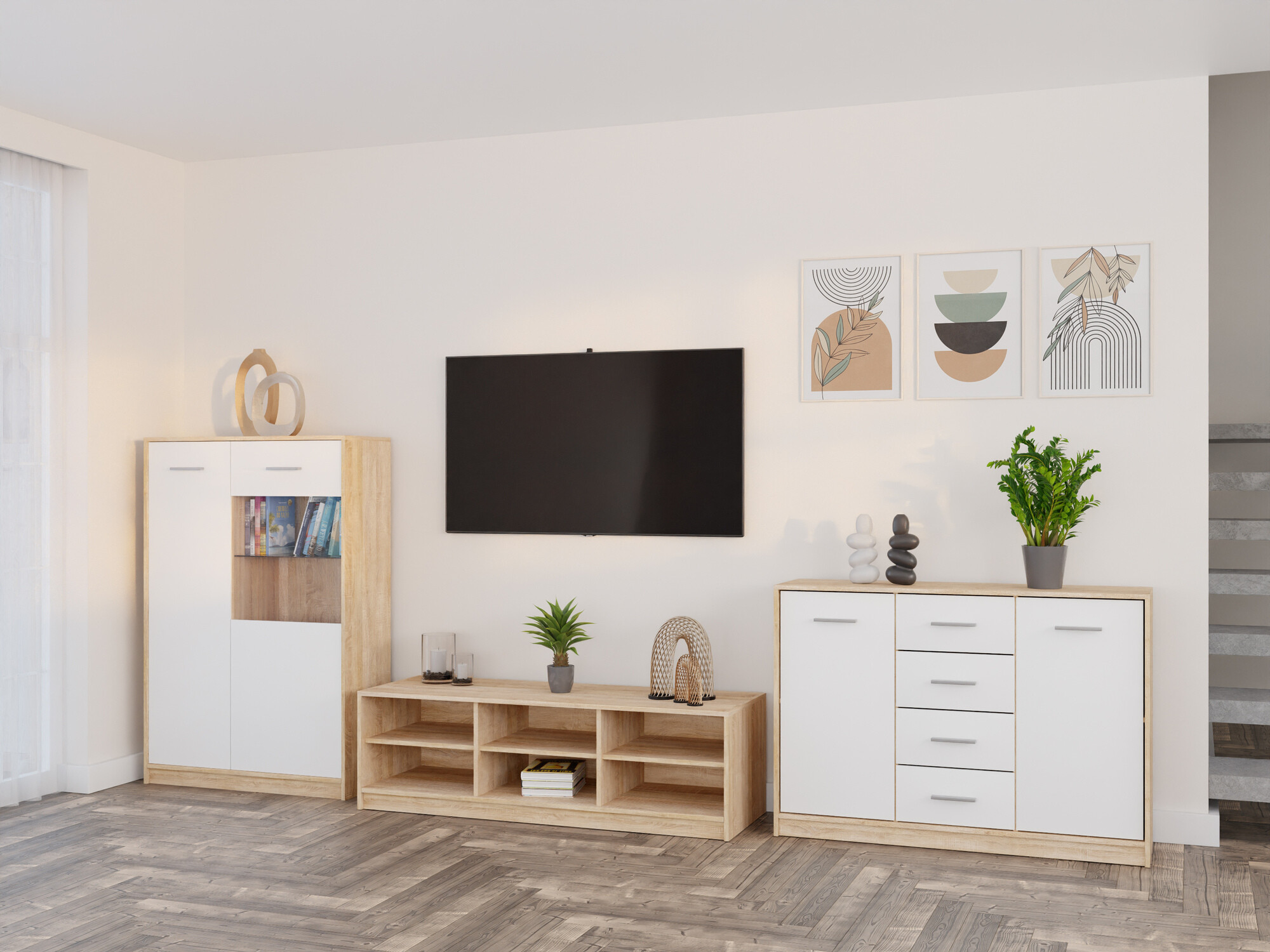 Σετ επίπλων σαλονιού Novsore 165 (Sonoma οξιά + Άσπρο)