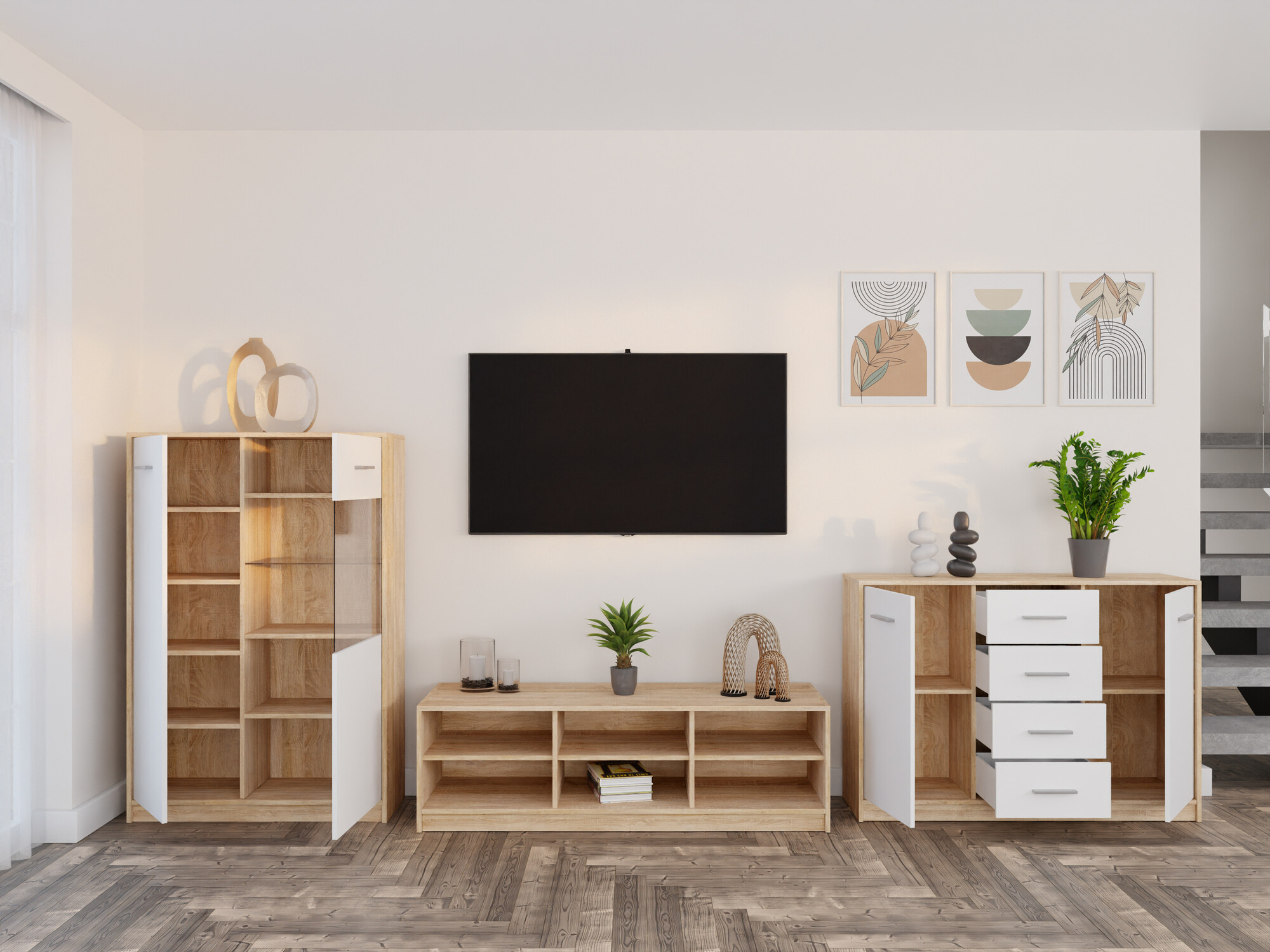 Σετ επίπλων σαλονιού Novsore 165 (Sonoma οξιά + Άσπρο)