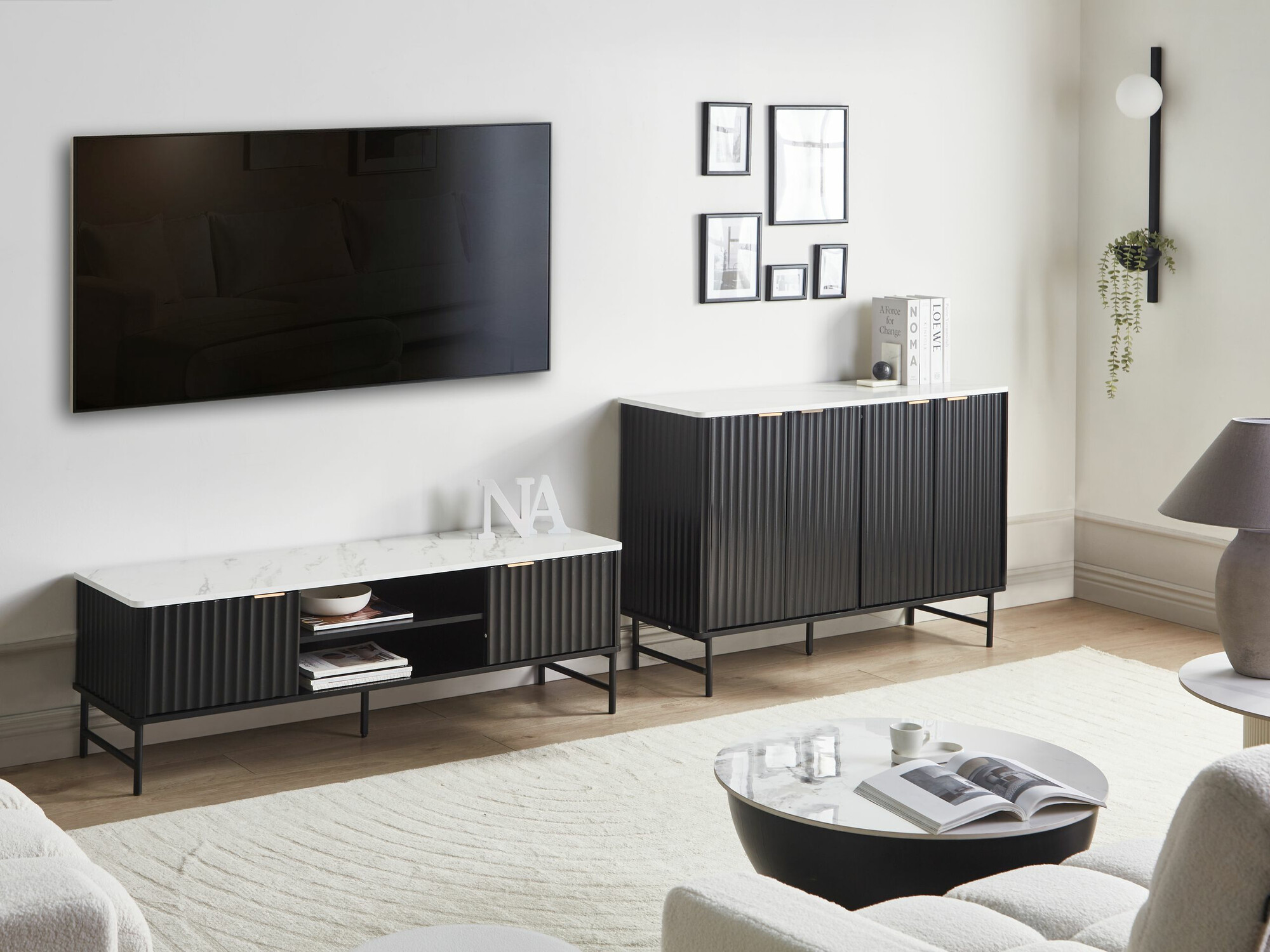 Μπουφέ Berwyn 2577 (Μαύρο + Λευκό μάρμαρο)