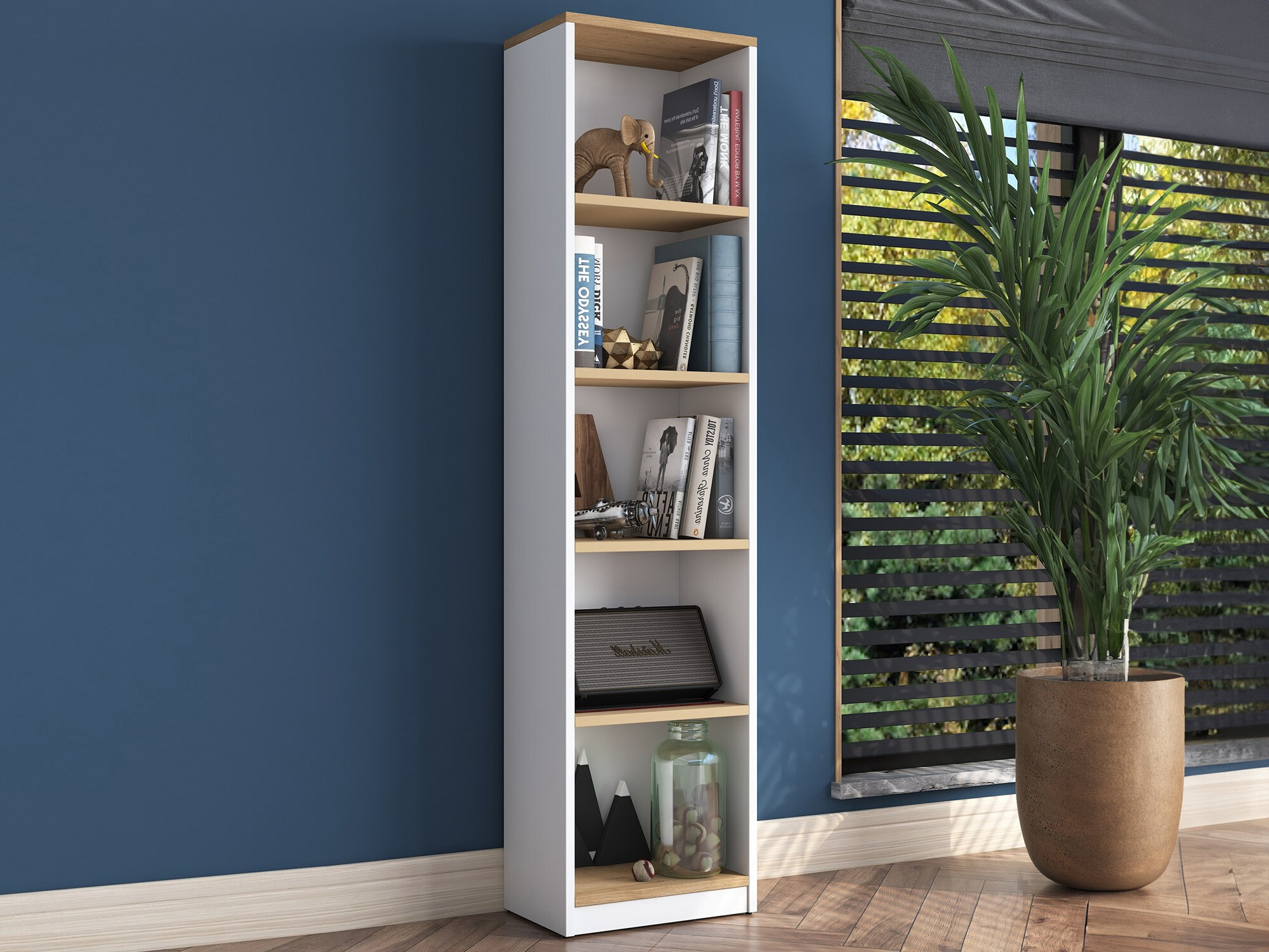 Βιβλιοθήκη Kailua 2474 (Άσπρο + Καρυδί)