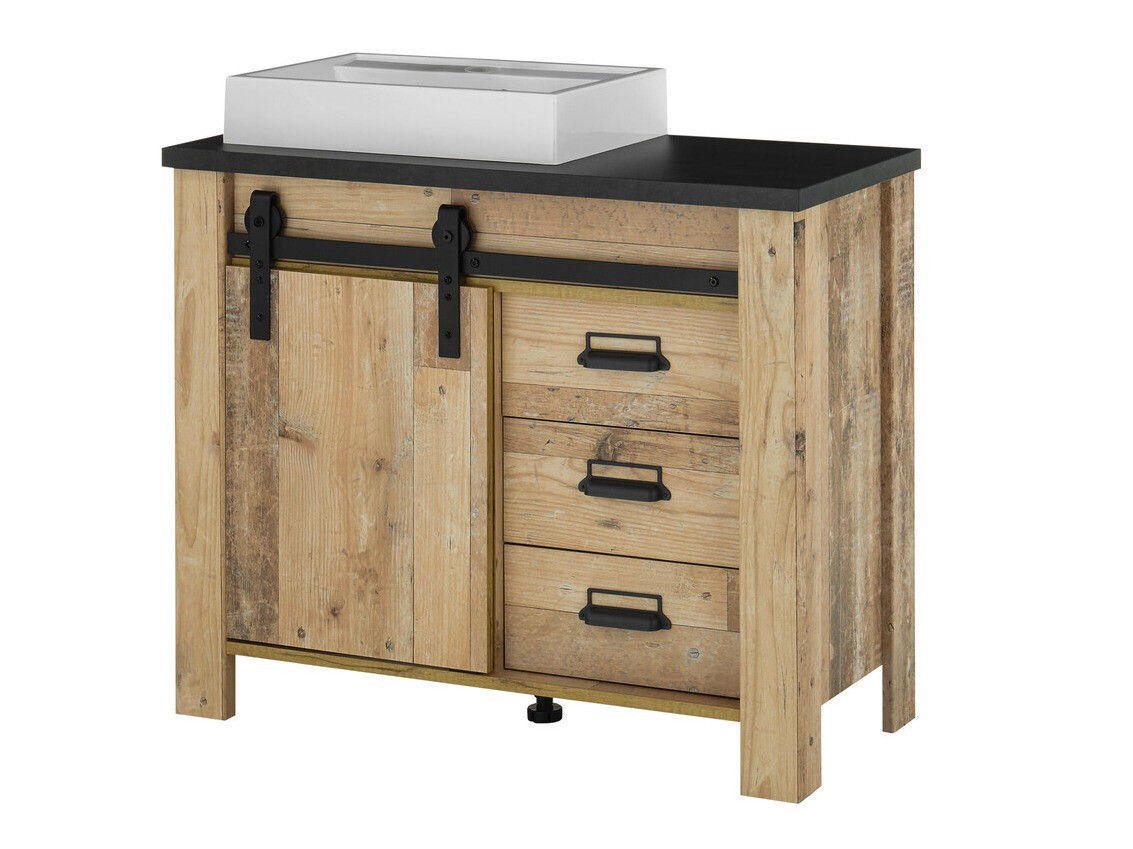 Όρθιο ντουλάπι νιπτήρα μπάνιου Cirtale 133 (Παλαιωμένο χρώμα ξύλου + Ανθρακί)