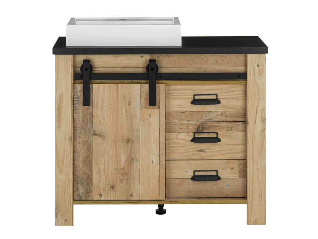 Όρθιο ντουλάπι νιπτήρα μπάνιου Cirtale 133 (Παλαιωμένο χρώμα ξύλου + Ανθρακί)