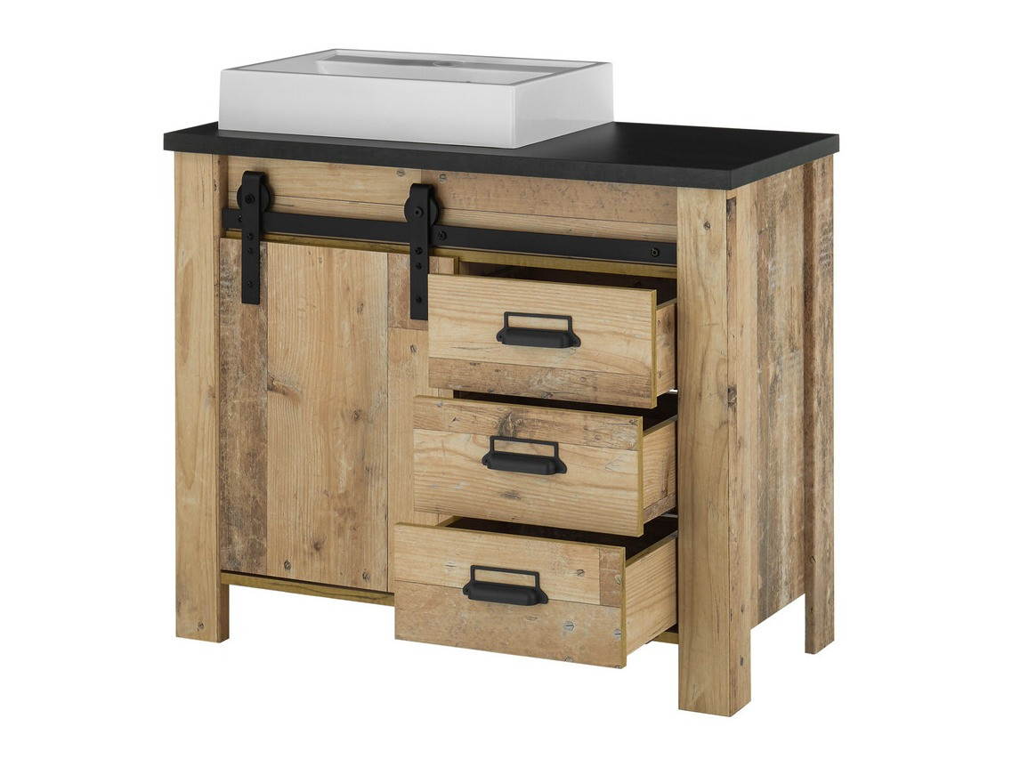 Όρθιο ντουλάπι νιπτήρα μπάνιου Cirtale 133 (Παλαιωμένο χρώμα ξύλου + Ανθρακί)