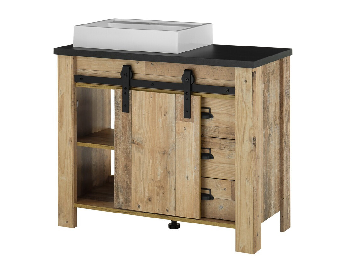 Όρθιο ντουλάπι νιπτήρα μπάνιου Cirtale 133 (Παλαιωμένο χρώμα ξύλου + Ανθρακί)