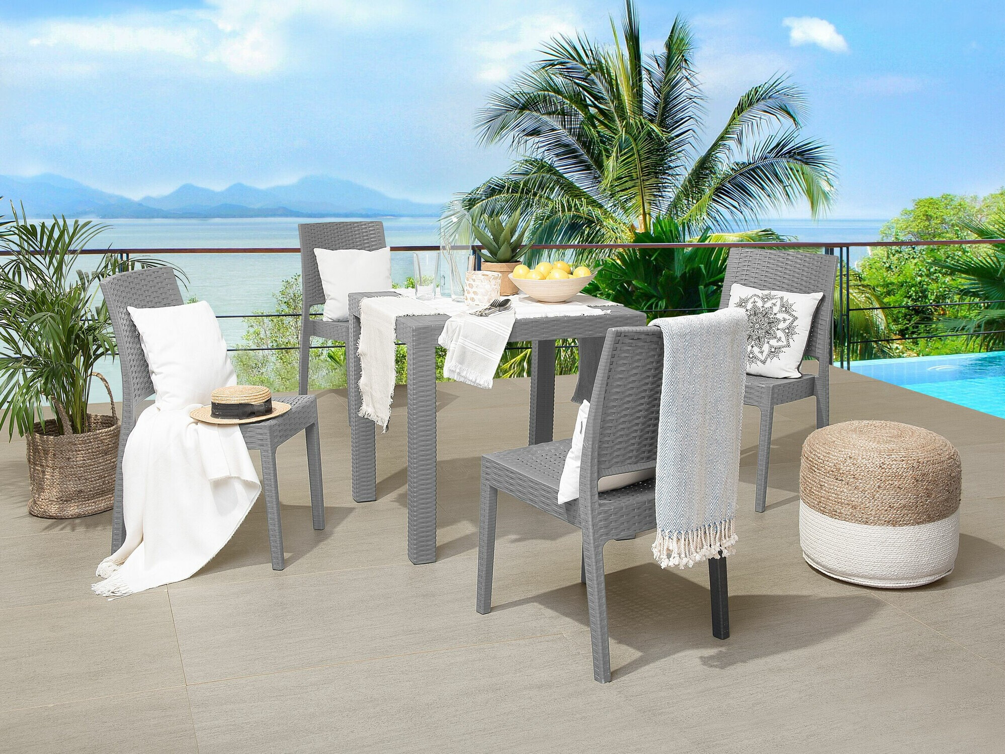 Table and chairs set Berwyn 2606 (Light grey)