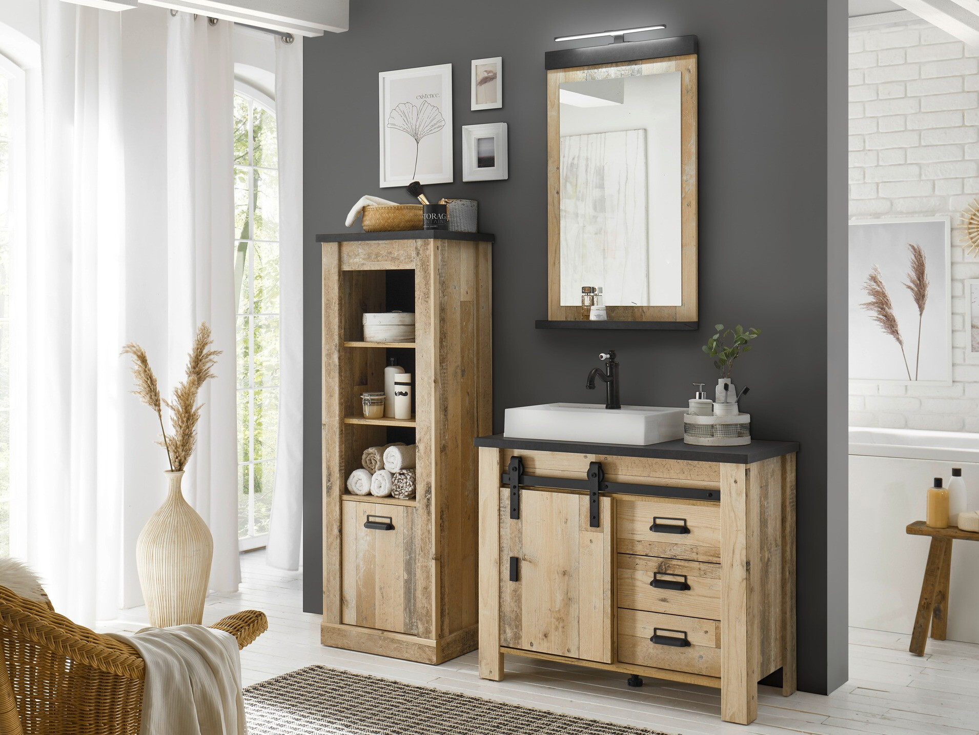 Bathroom mirror Cirtale 135 (Aged wood + Anthracite)