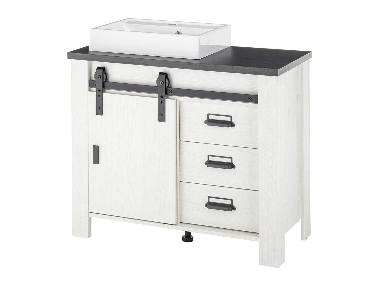 Όρθιο ντουλάπι νιπτήρα μπάνιου Cirtale 133 (Λευκασμένο πεύκο + Ανθρακί)