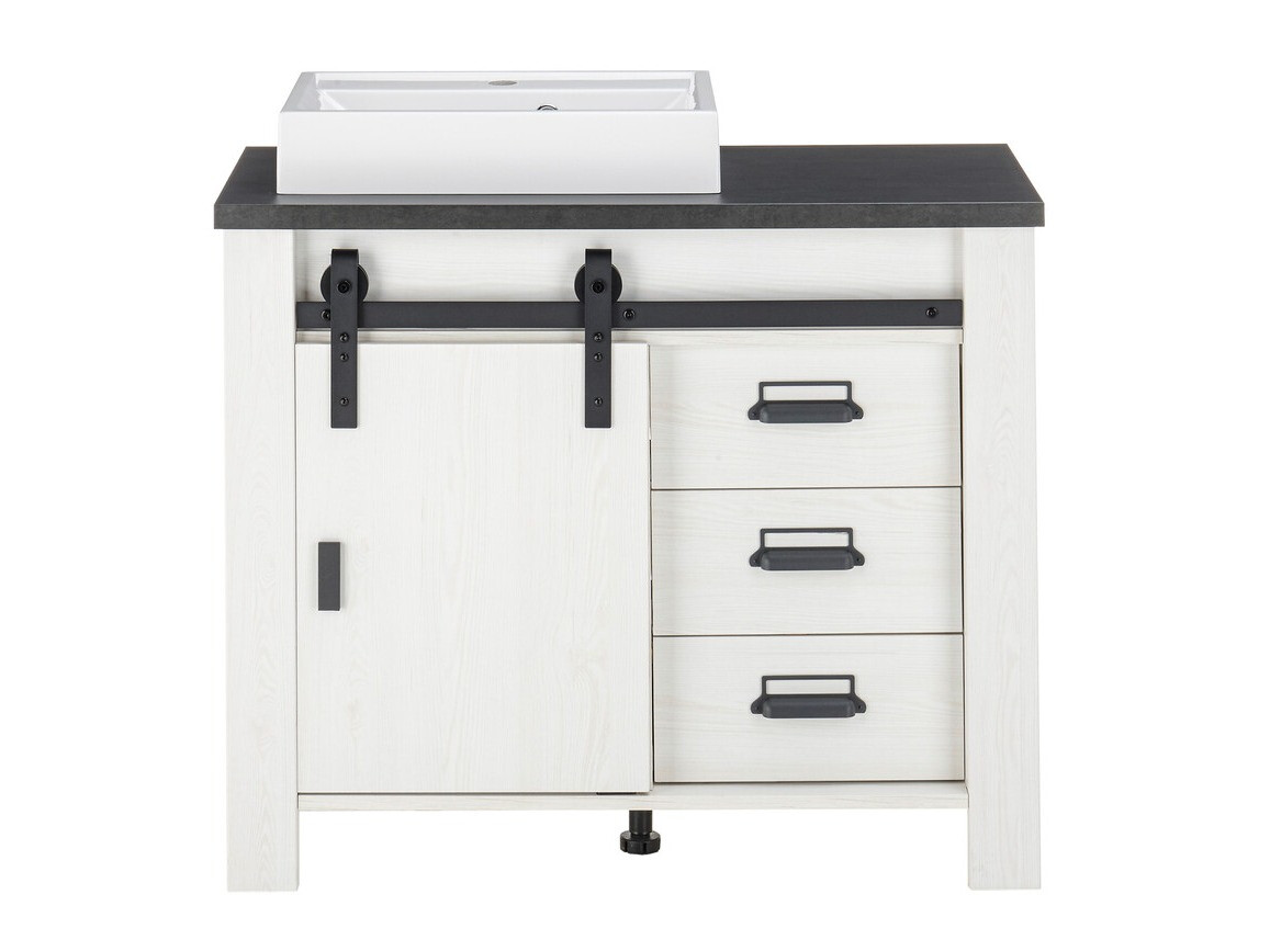 Όρθιο ντουλάπι νιπτήρα μπάνιου Cirtale 133 (Λευκασμένο πεύκο + Ανθρακί)