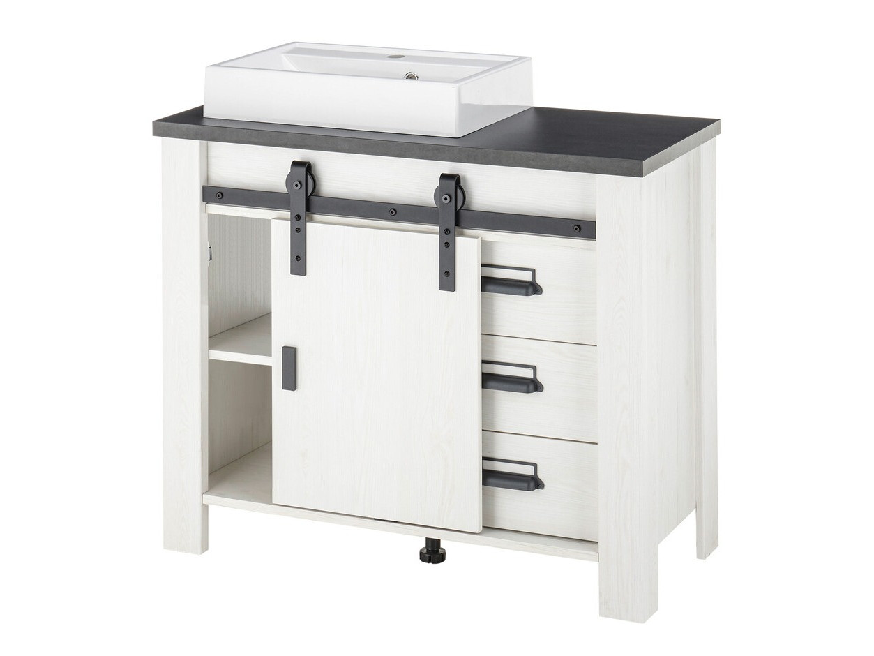 Όρθιο ντουλάπι νιπτήρα μπάνιου Cirtale 133 (Λευκασμένο πεύκο + Ανθρακί)