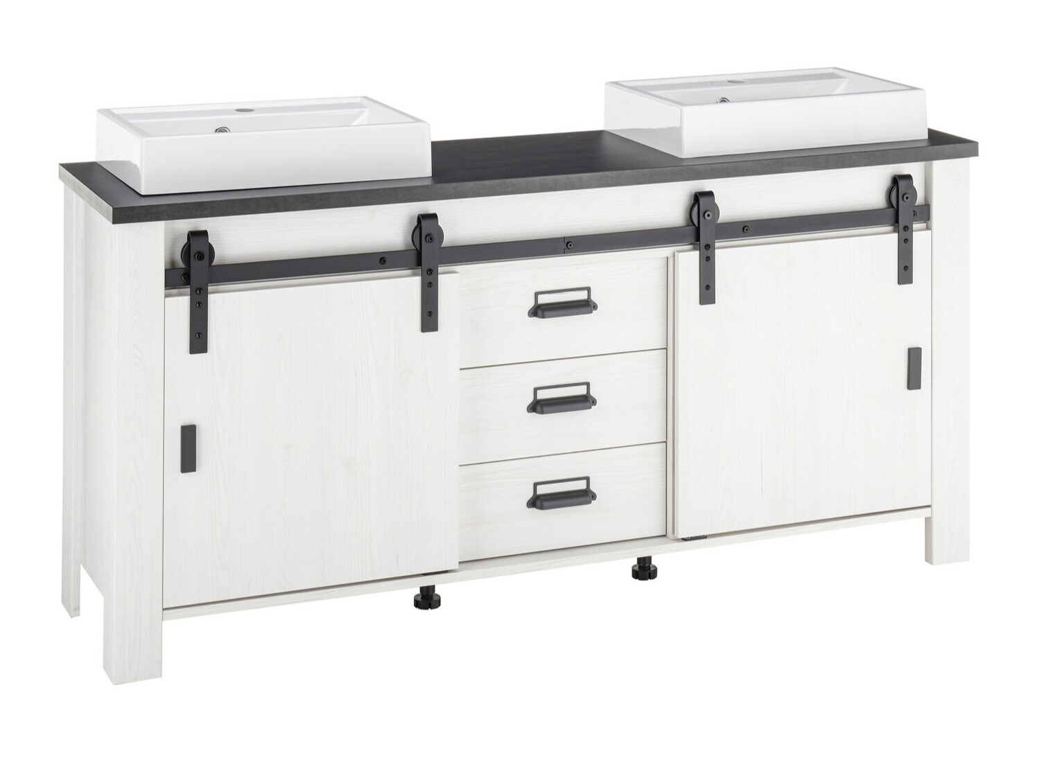 Όρθιο ντουλάπι νιπτήρα μπάνιου Cirtale 134 (Λευκασμένο πεύκο + Ανθρακί)