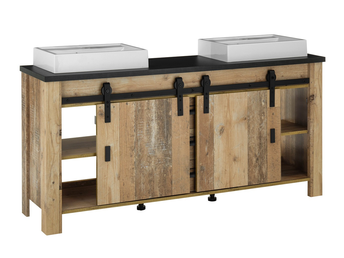 Όρθιο ντουλάπι νιπτήρα μπάνιου Cirtale 134 (Παλαιωμένο χρώμα ξύλου + Ανθρακί)