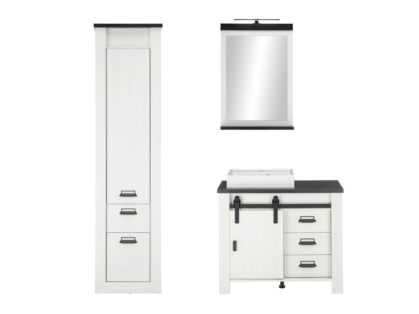 Σετ μπάνιου Cirtale 136 (Λευκασμένο πεύκο + Ανθρακί)