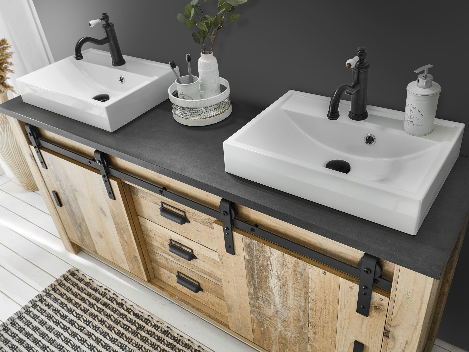 Standing bathroom cabinet for washbasin Cirtale 134 (Aged wood + Anthracite)
