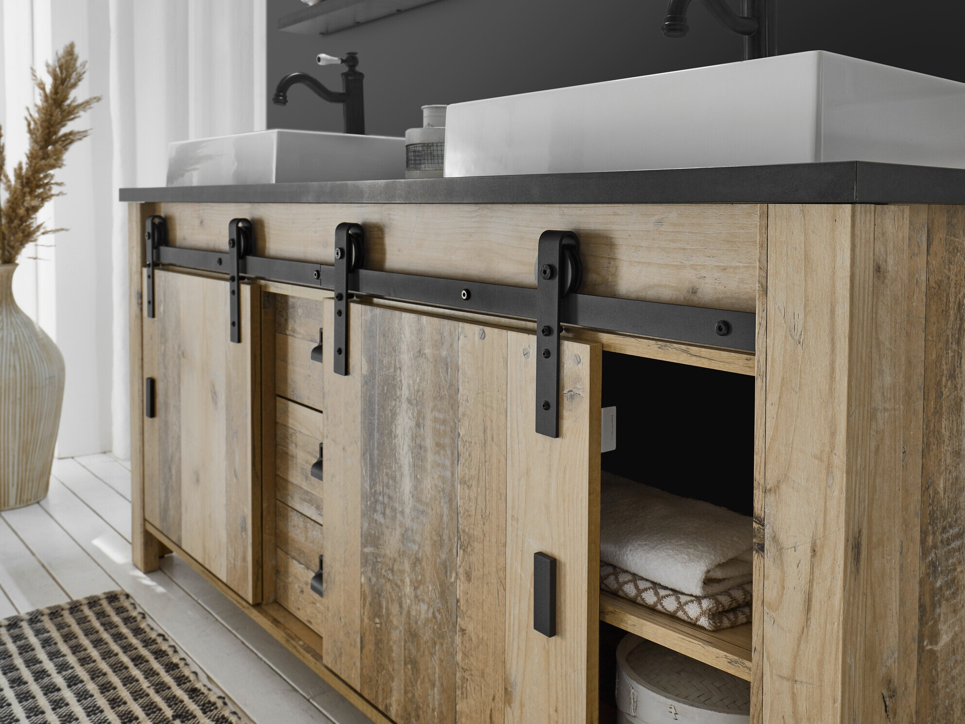 Standing bathroom cabinet for washbasin Cirtale 134 (Aged wood + Anthracite)