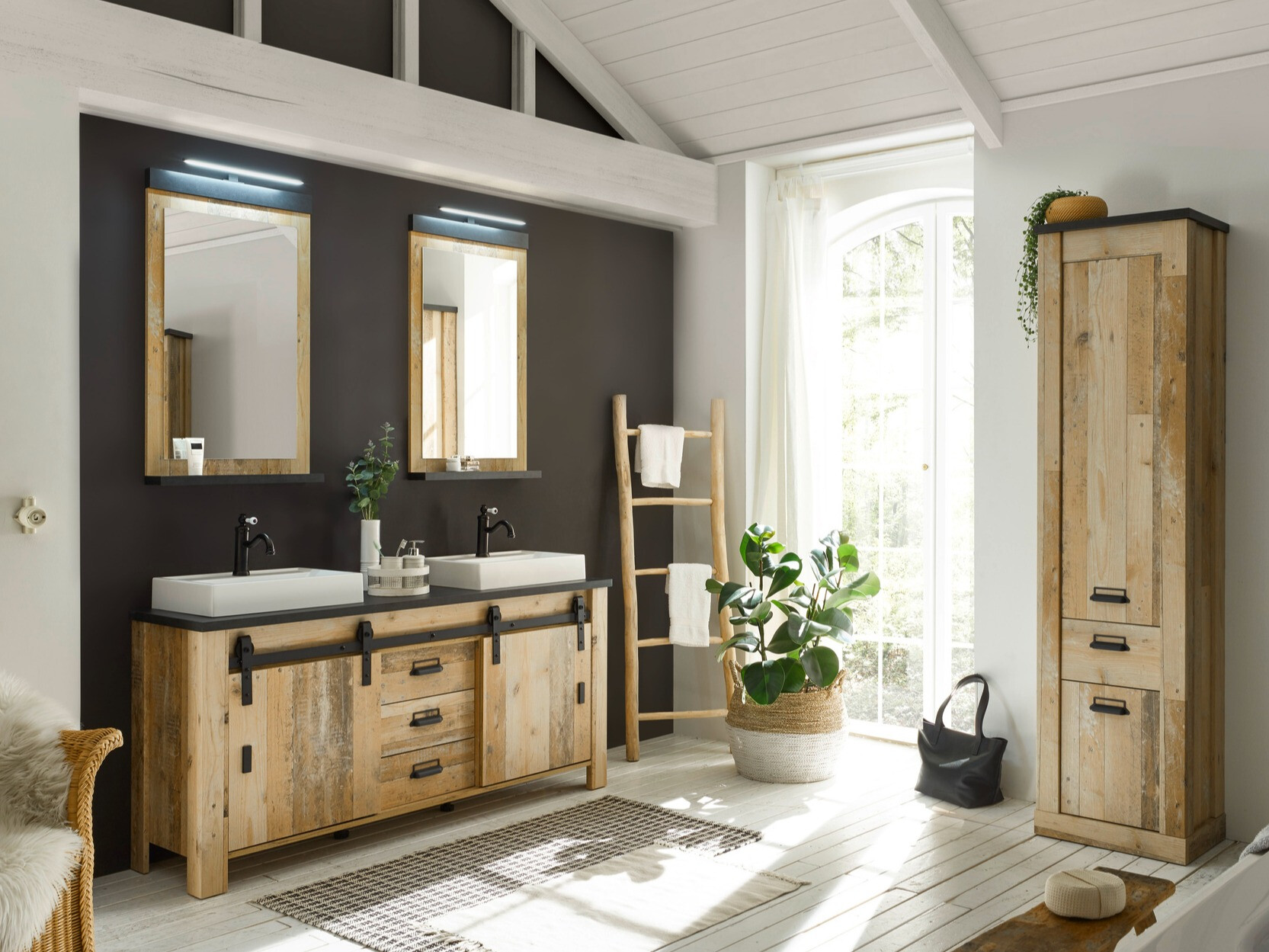 Standing bathroom cabinet for washbasin Cirtale 134 (Aged wood + Anthracite)