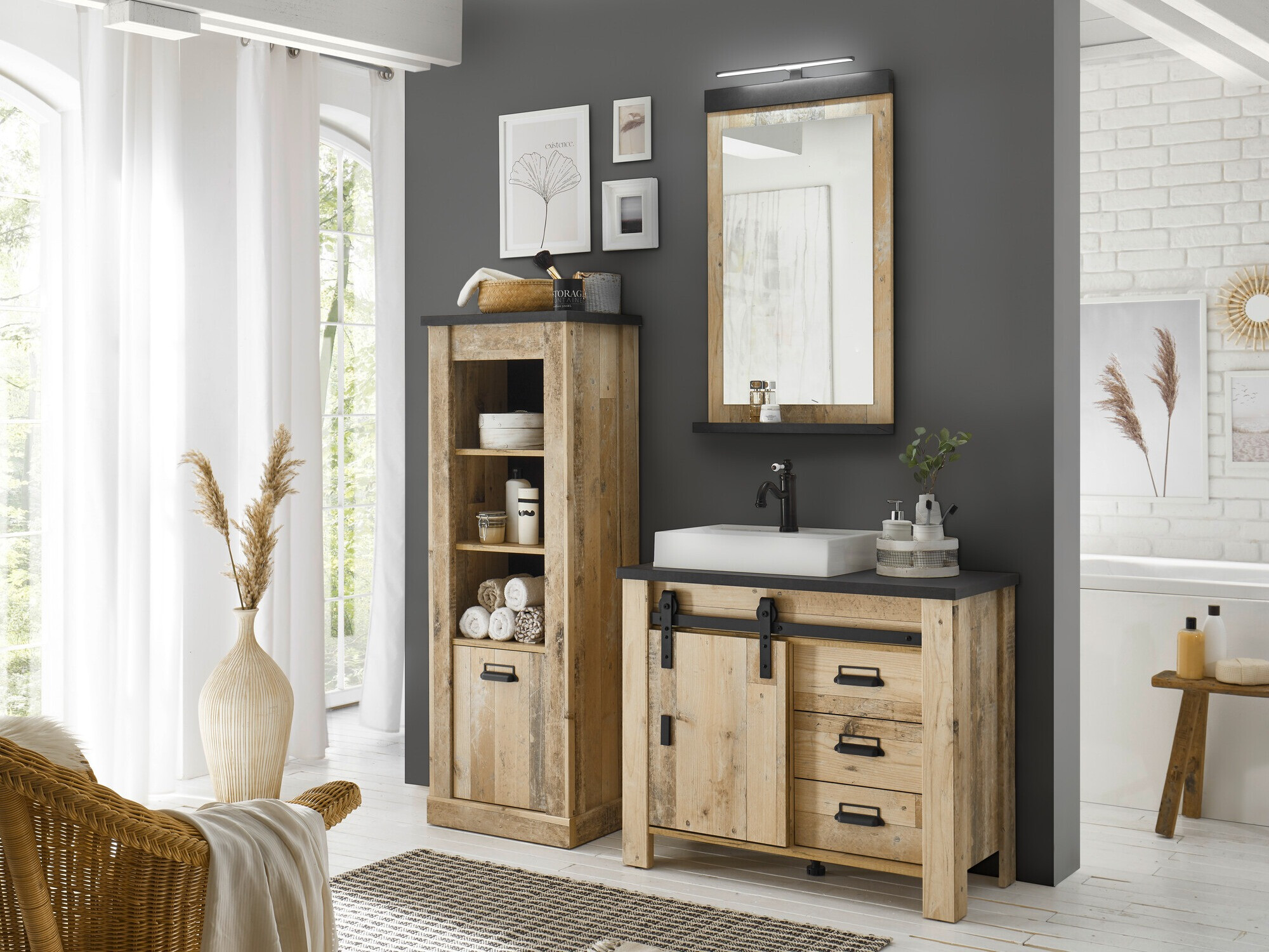Bathroom set Cirtale 138 (Aged wood + Anthracite)