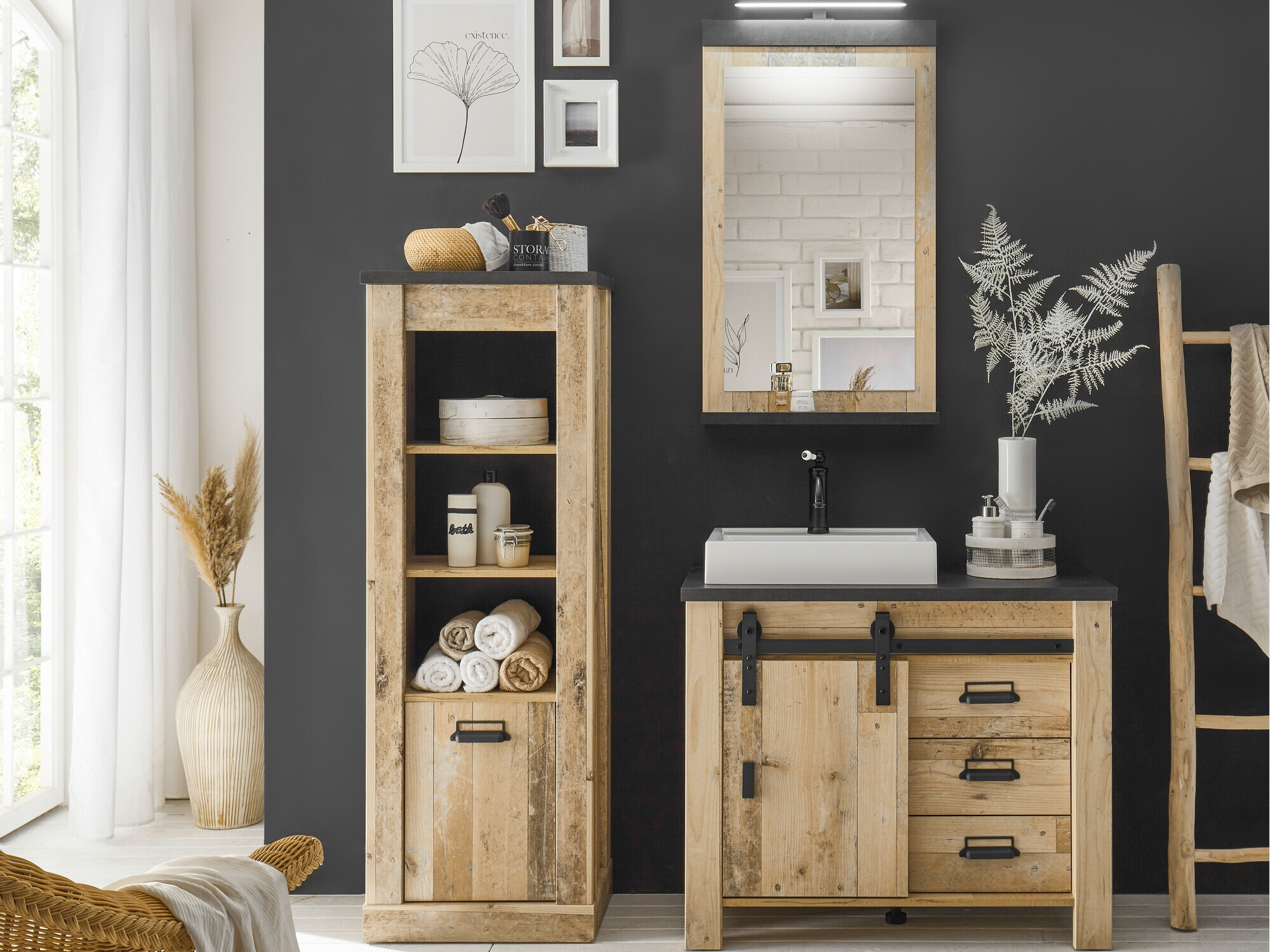 Bathroom set Cirtale 138 (Aged wood + Anthracite)
