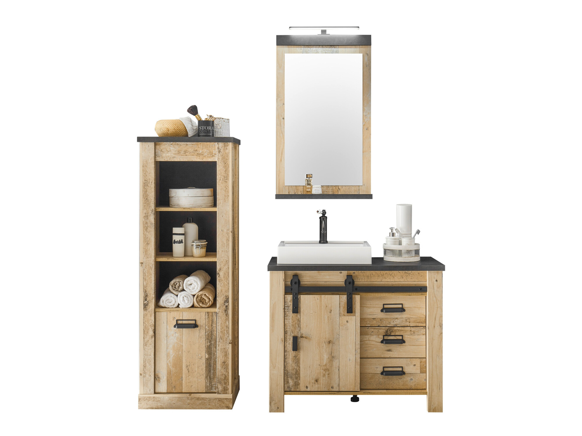 Bathroom set Cirtale 138 (Aged wood + Anthracite)