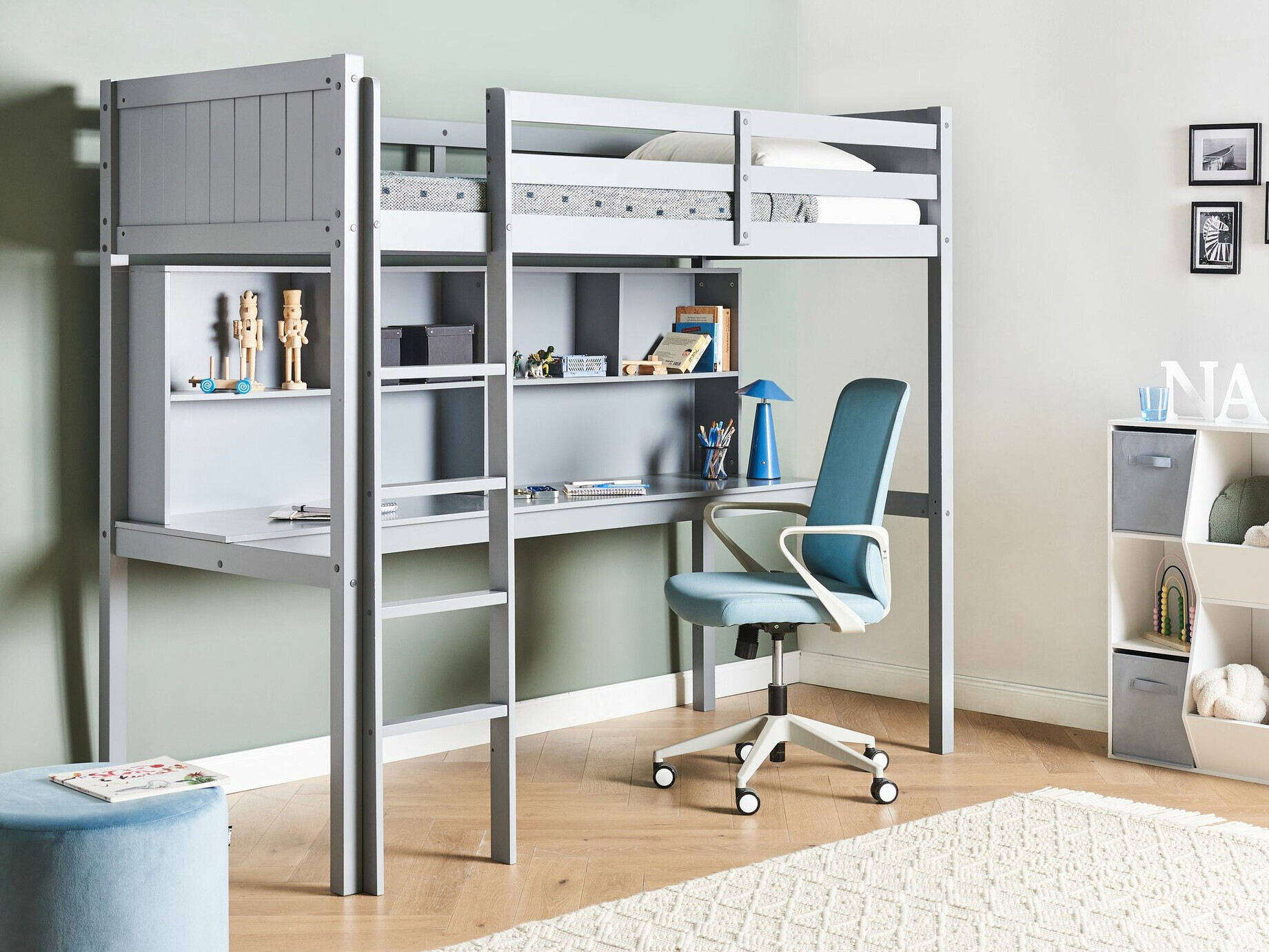 Loft bed Berwyn 2614 (Grey)