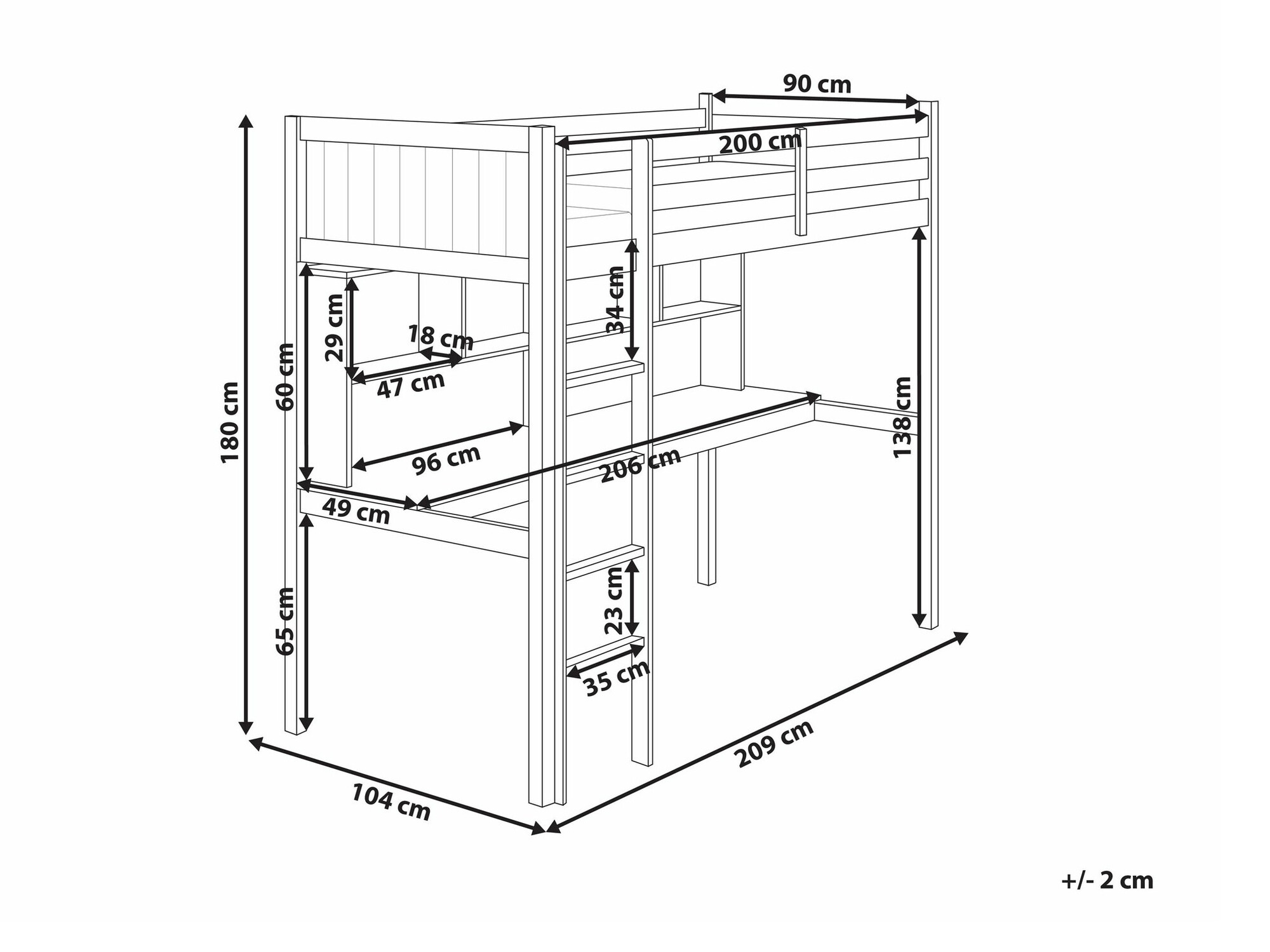Loft bed Berwyn 2614 (Grey)