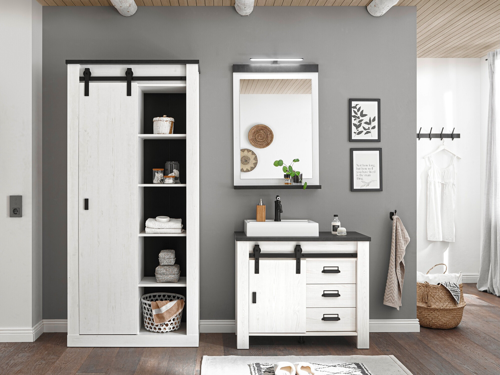 Σετ μπάνιου Cirtale 139 (Λευκασμένο πεύκο + Ανθρακί)